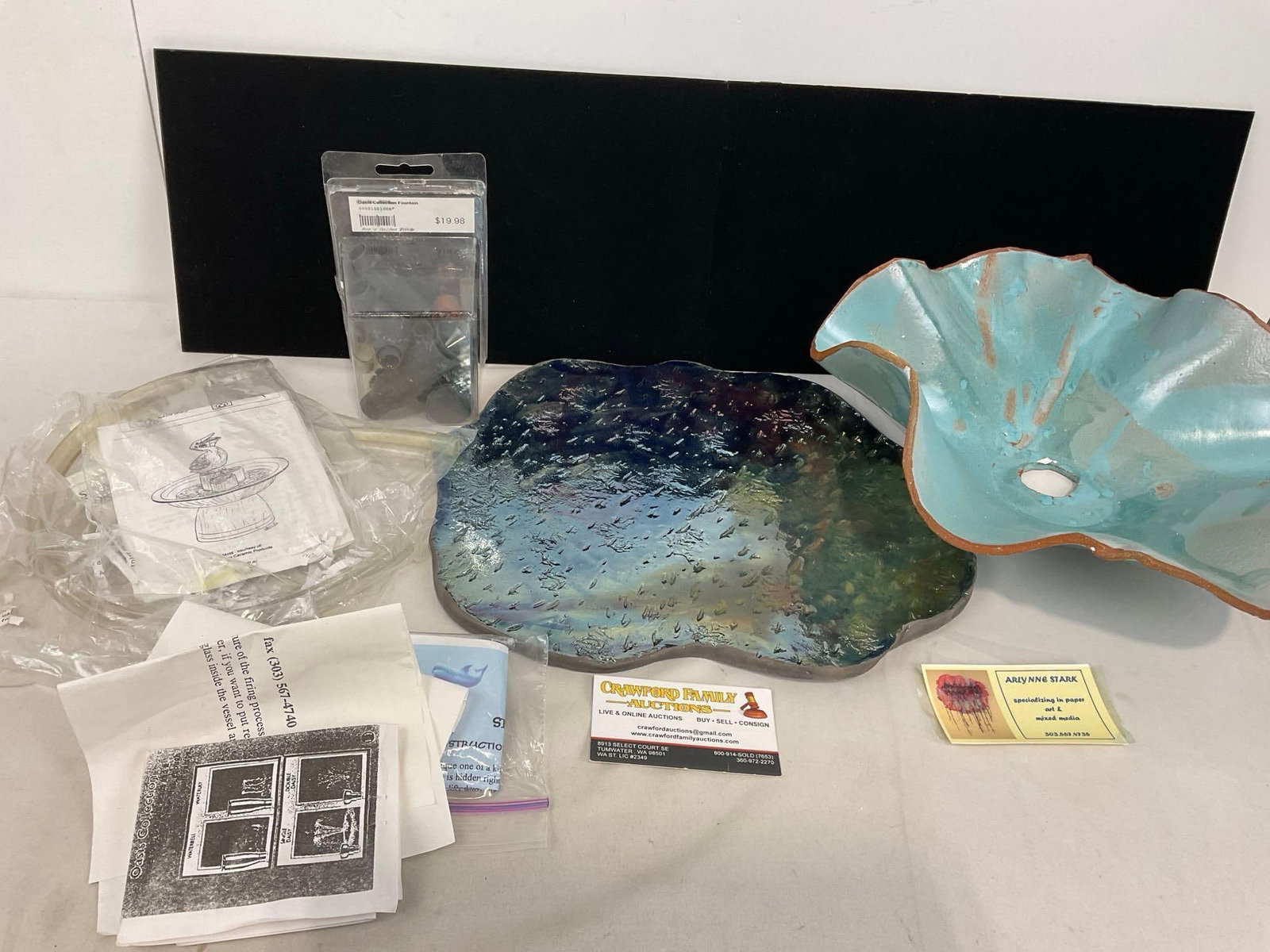 Raku Fired Base & Basin for Fountain, approx 6h x 14w x 15d inches: Appears to be in good shape. The piece measures approx 6h x 14w x 15d inches. See pics. E-5180 