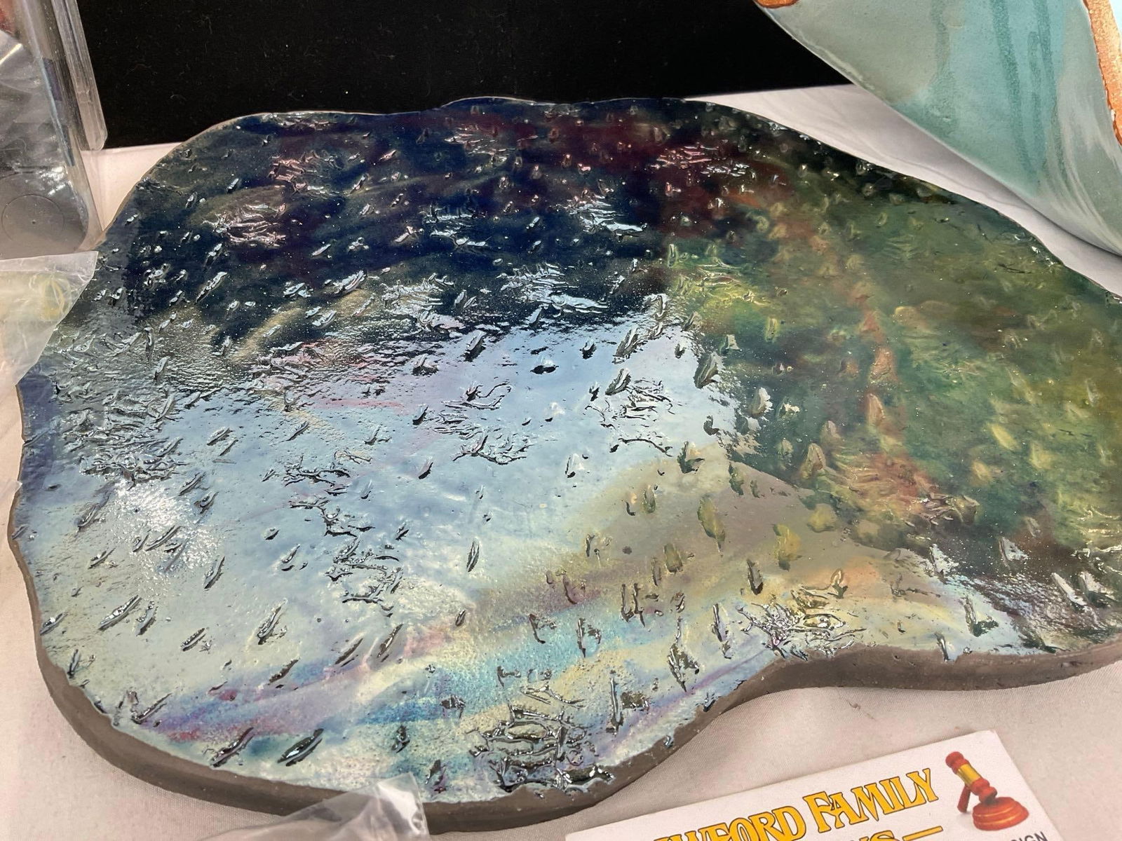 Raku Fired Base & Basin for Fountain, approx 6h x 14w x 15d inches - 2