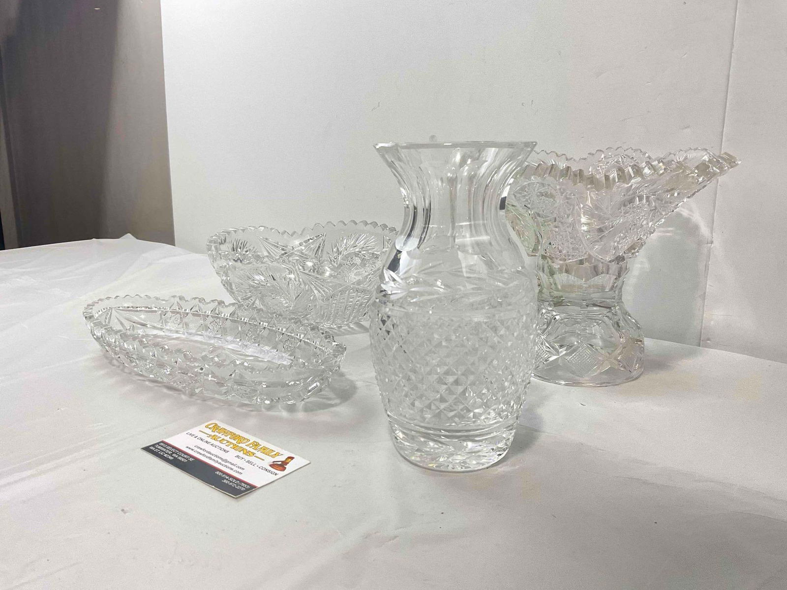 4 pcs Cut Crystal Lead Glass Assortment, incl. 1x Waterford Vase. Good Condition. See pics. - 2
