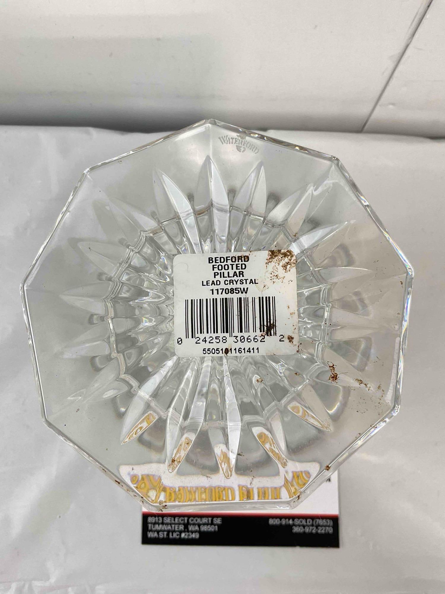 Waterford Bedford Lead Crystal Glass Footed Pillar Candle Holder. Excellent Condition. See pics. - 5