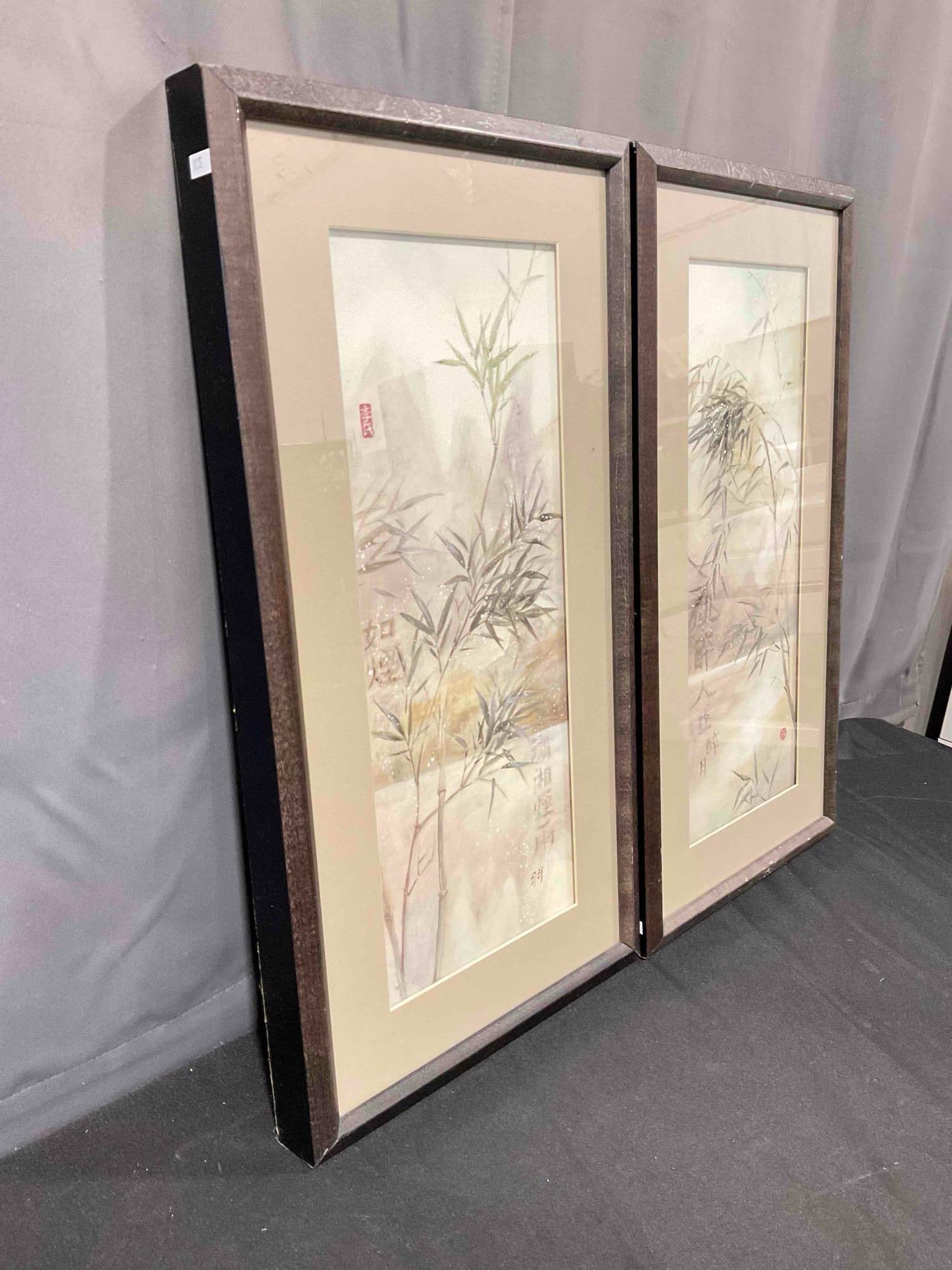 2 pcs Framed Prints of Paintings w/ Asian Bamboo Motif. Very Good Condition. See pics. - 3