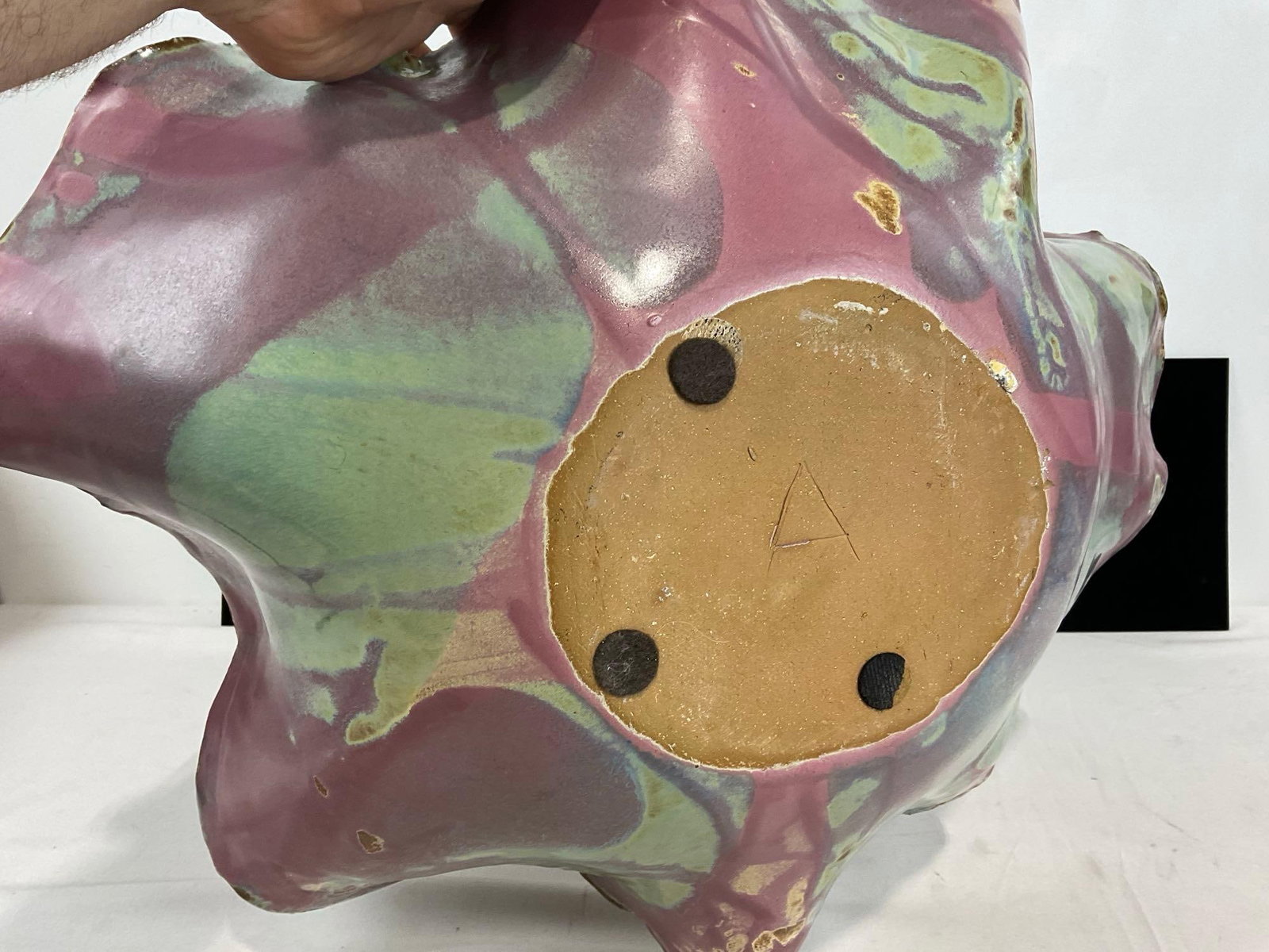 Handmade Ceramic Wavy Bowl, Bright Pink Bowl, some imperfections, 8h x 20w x 16d inches - 4