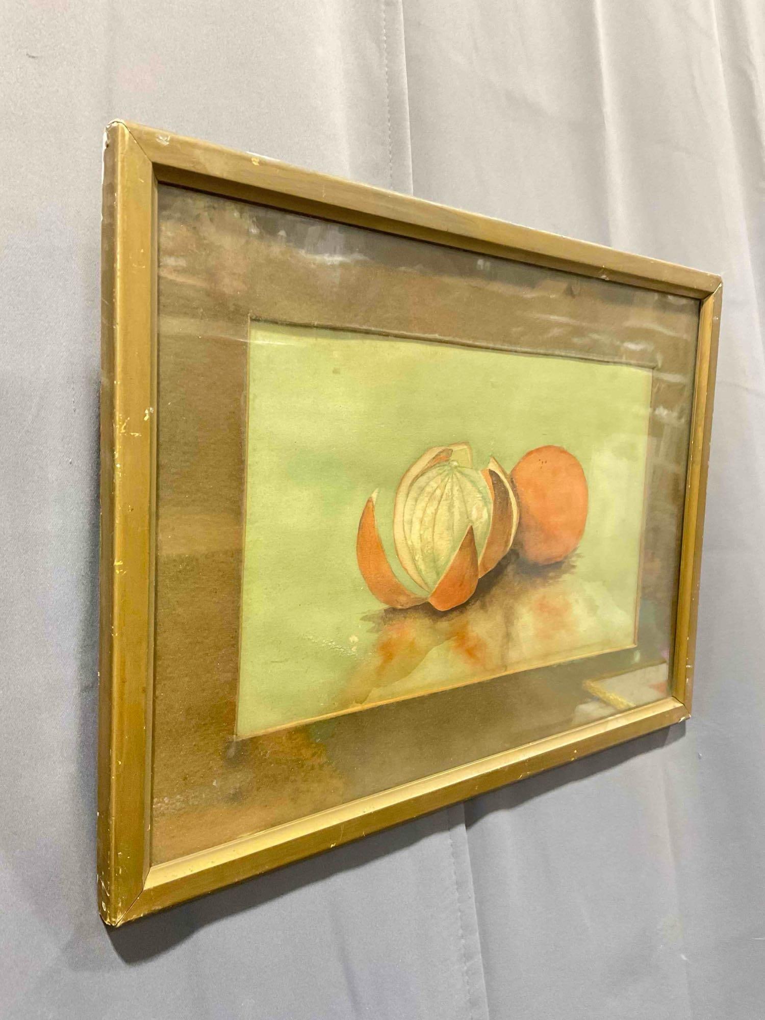 Framed Original Watercolor Painting Still Life of Oranges. Fair Condition. Measures 18" x 1" x 13" - 3