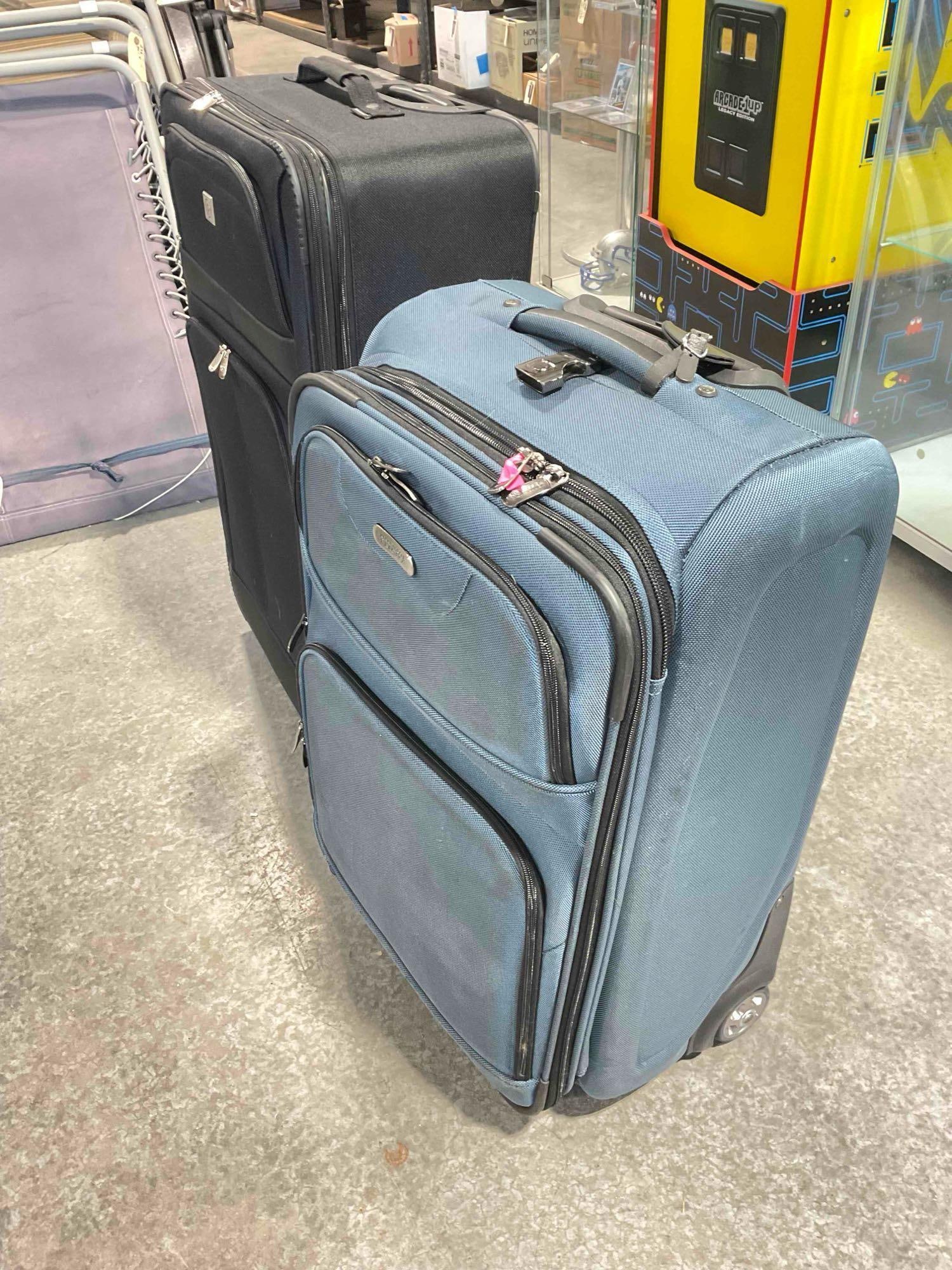 2 pcs Canvas Fabric Rolling Luggage Suitcases, Blue Kenneth Cole Reaction & Black Protege. - 2