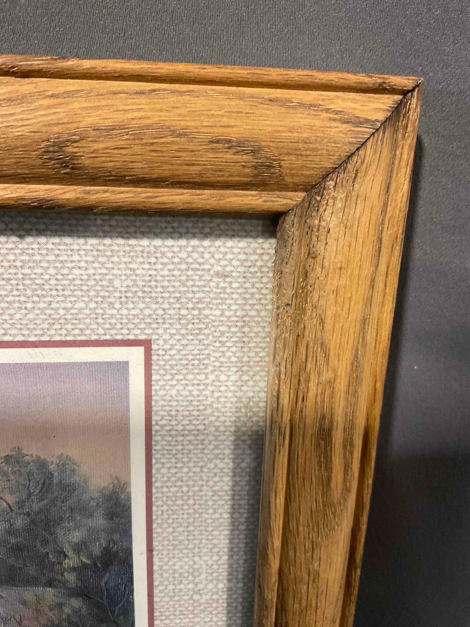 Vintage Framed Print "Barn House w/ Horse & Buggy" by M. Caroselli. Very Good Condition. - 4