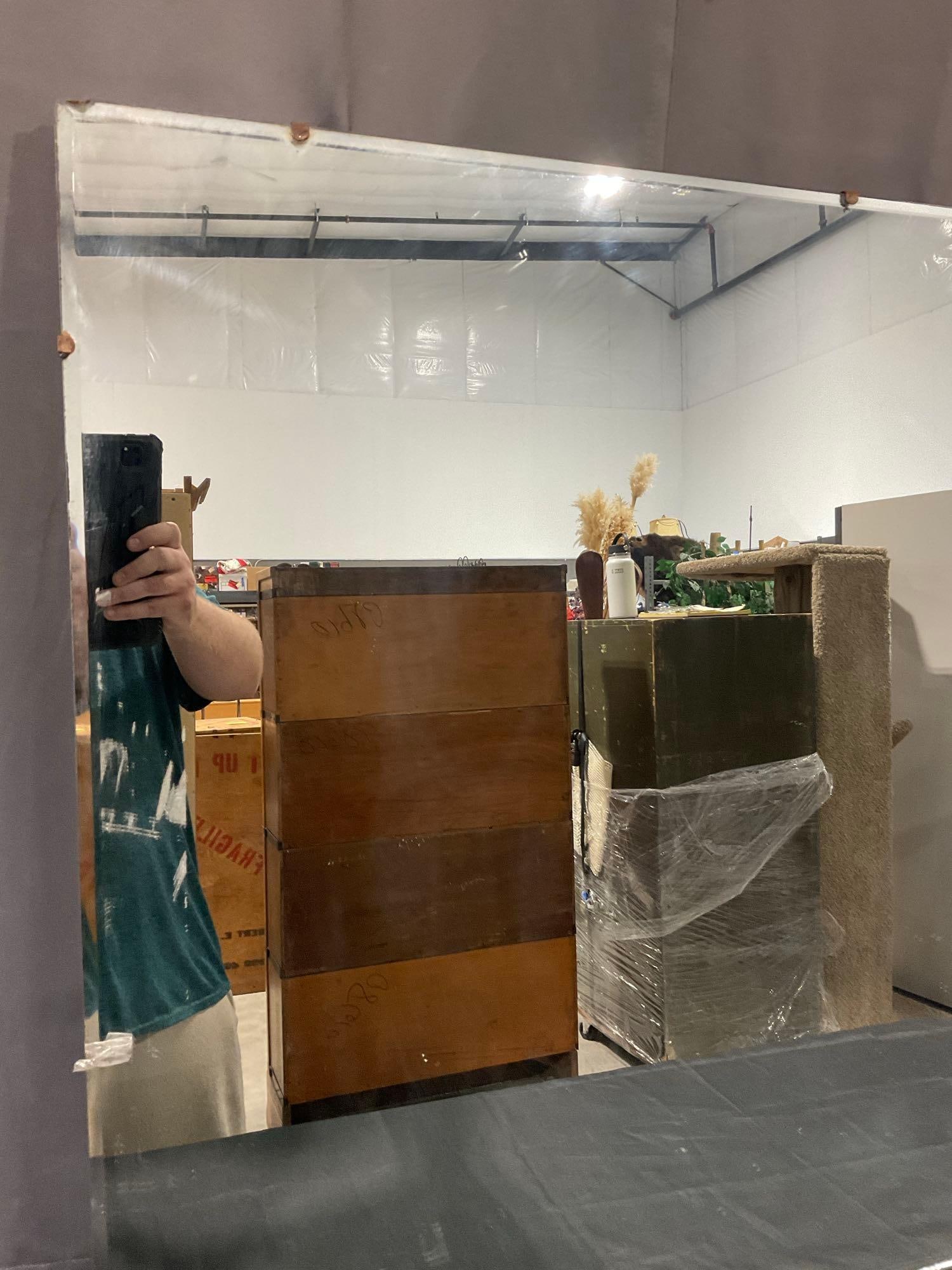 Large Antique Mirror w/ Brass Mounts around the edge, 35h x 41w x 3d inches - 2