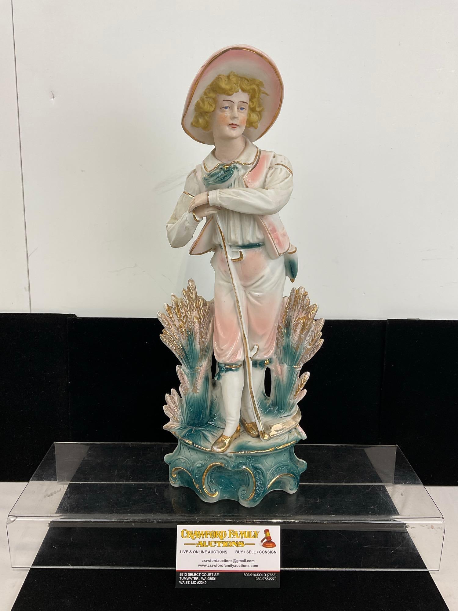 Large Antique Handpainted Bisque Porcelain Boy Figurine, 16h x 7w x 5d inches (1 of 6)