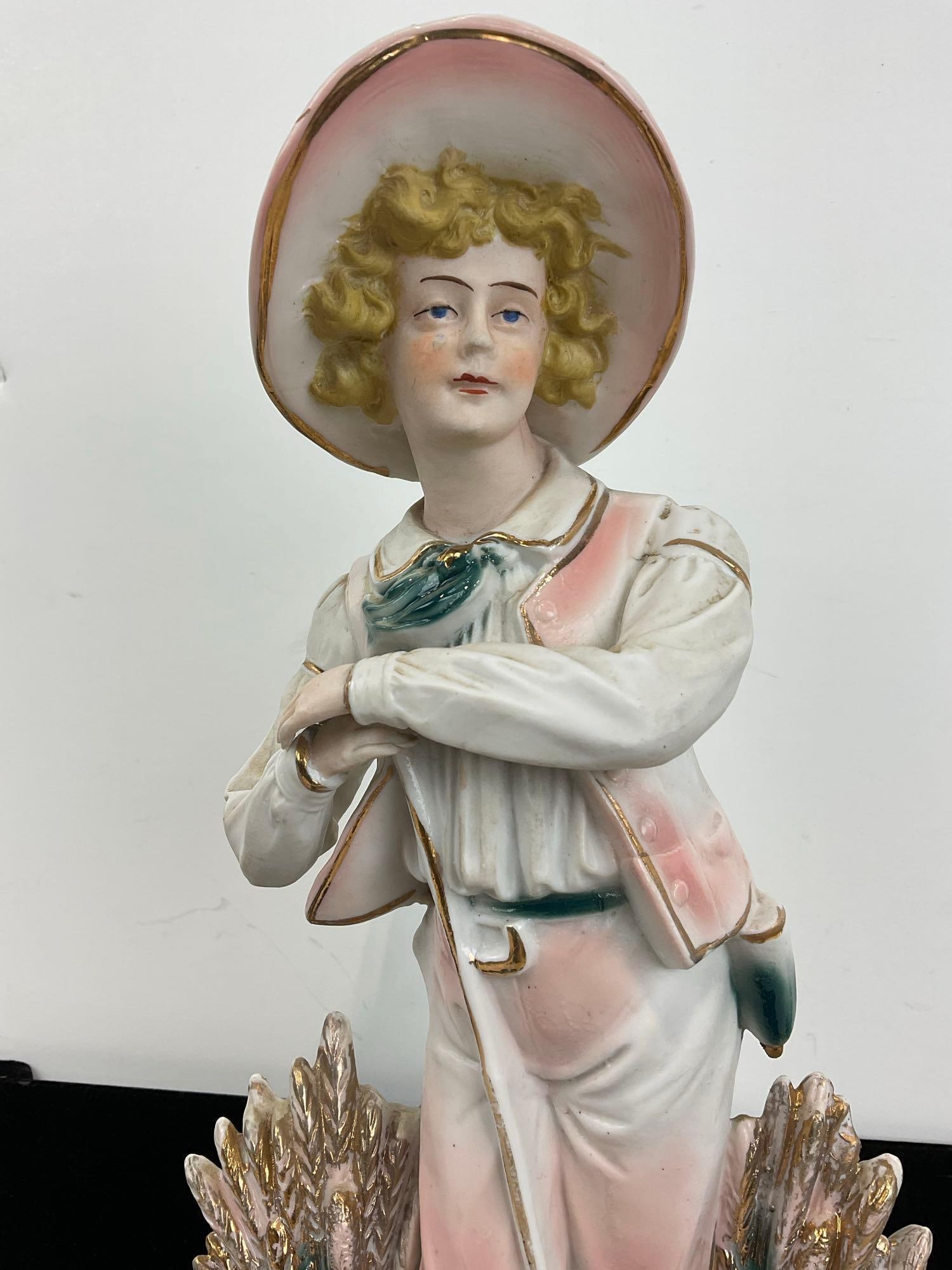 Large Antique Handpainted Bisque Porcelain Boy Figurine, 16h x 7w x 5d inches - 2