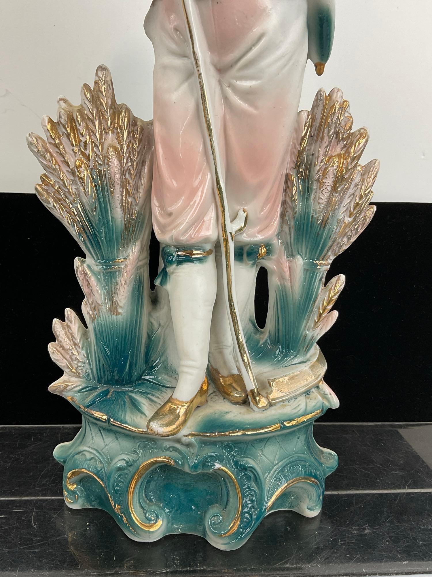 Large Antique Handpainted Bisque Porcelain Boy Figurine, 16h x 7w x 5d inches - 3