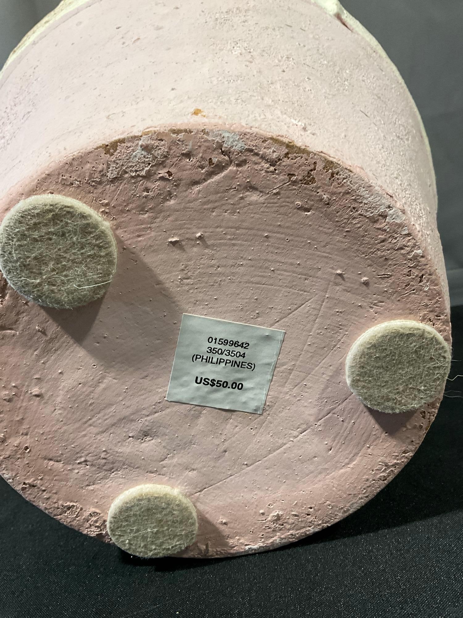 Vintage Filipino Multicolor Handled Urn, Pale Pink Base, 19h x 13w x 13d inches - 4