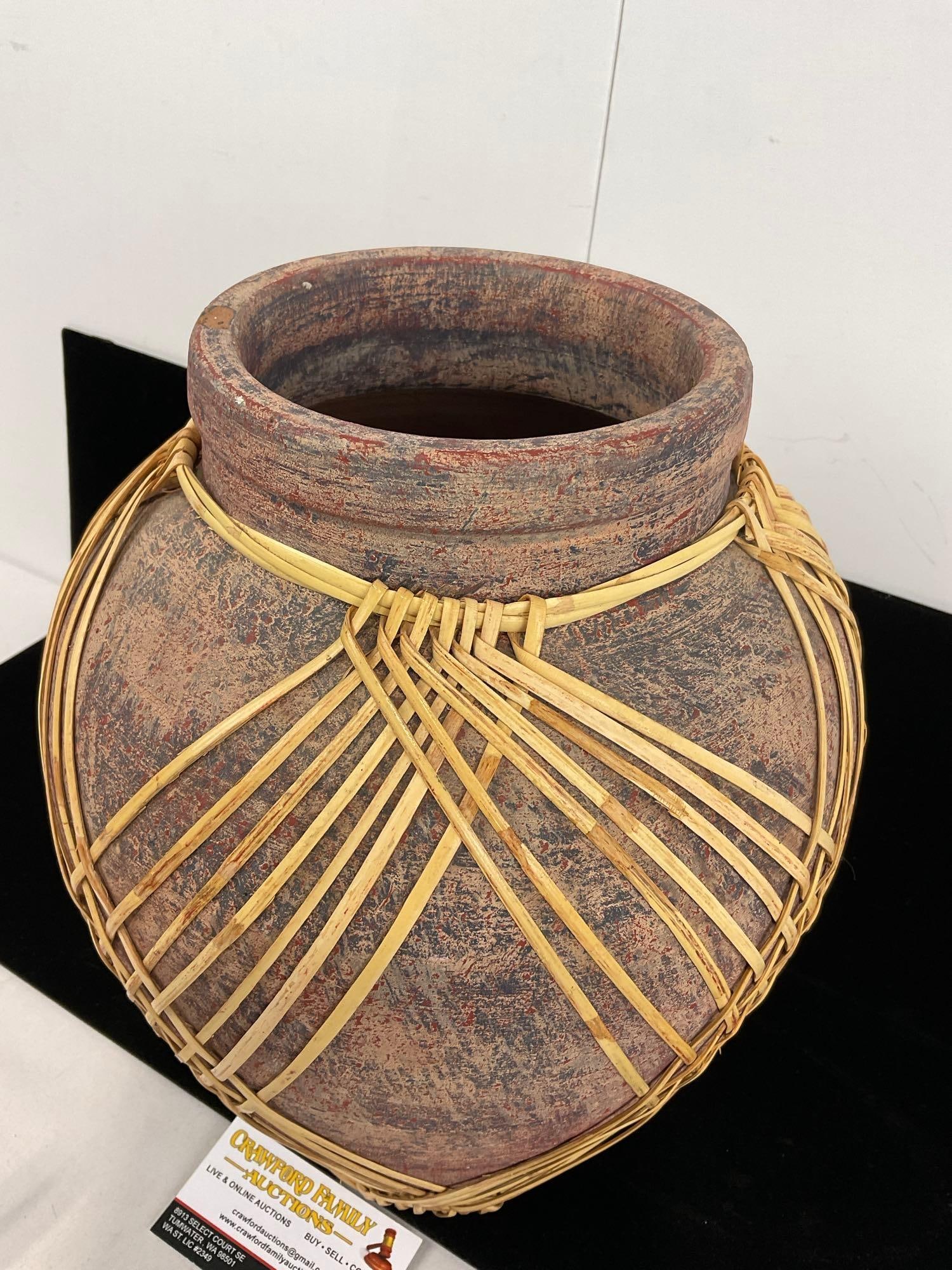 Vintage Filipino Vase, w/ Bamboo Adornment, approx 15h x 10w x 10d inches - 2