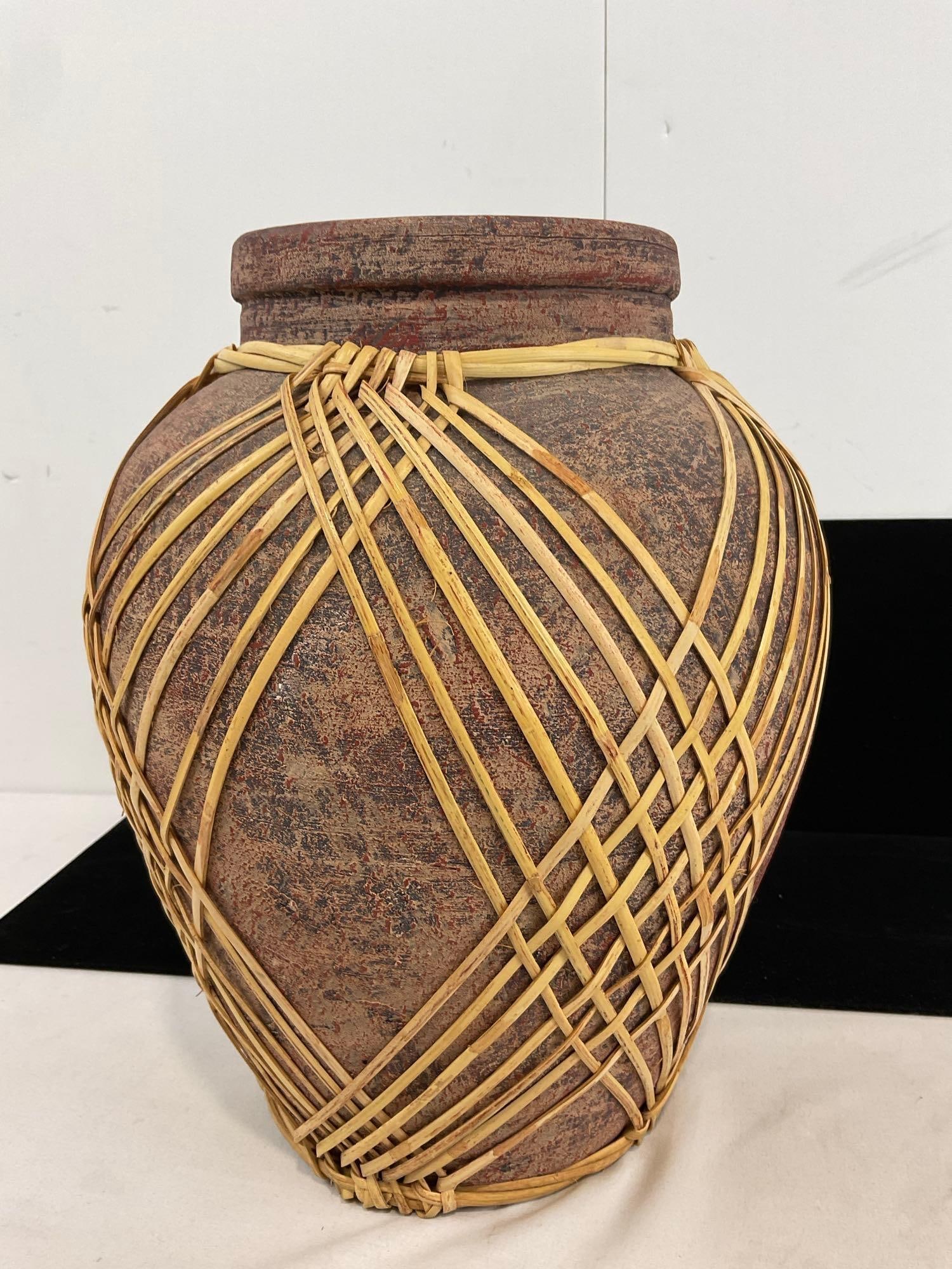 Vintage Filipino Vase, w/ Bamboo Adornment, approx 15h x 10w x 10d inches - 3
