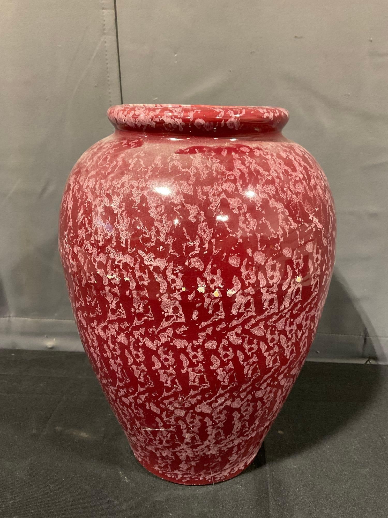 Vintage Large Red Speckle Glaze Vase, approx 17h x 11w x 11d inches - 3