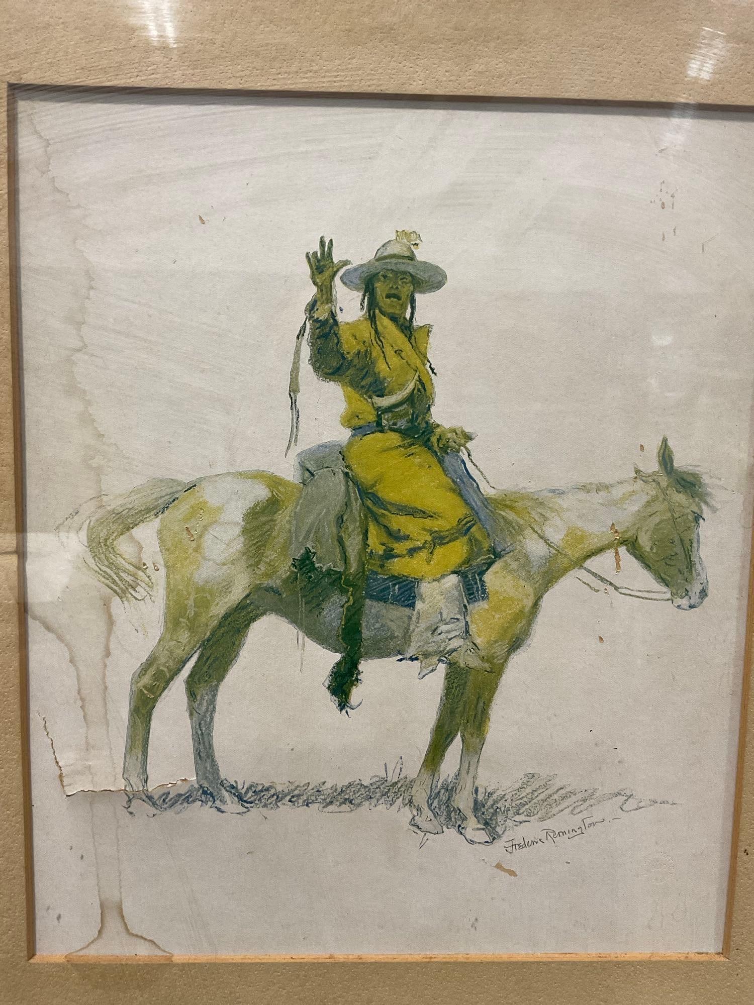 Antique Frederic Remington Print, titled An Apache Scout 1905, 19h x 16w x 3d inches, some wear - 2
