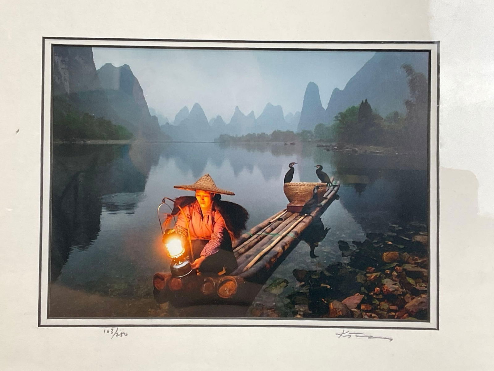 2 Kenny Tong Photos 5x7 in, Guang Xi Province China, Hill of Rice Paddies & Fishing Raft at Night - 2