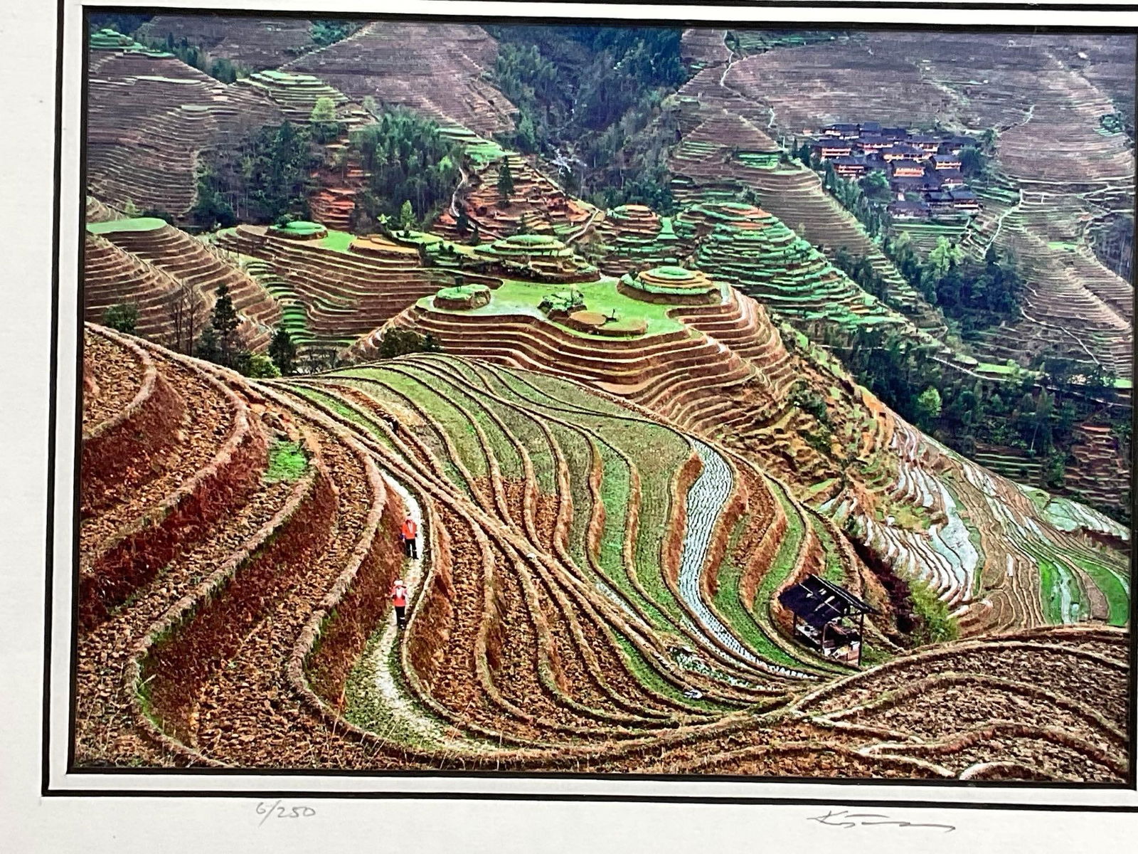 2 Kenny Tong Photos 5x7 in, Guang Xi Province China, Hill of Rice Paddies & Fishing Raft at Night - 3