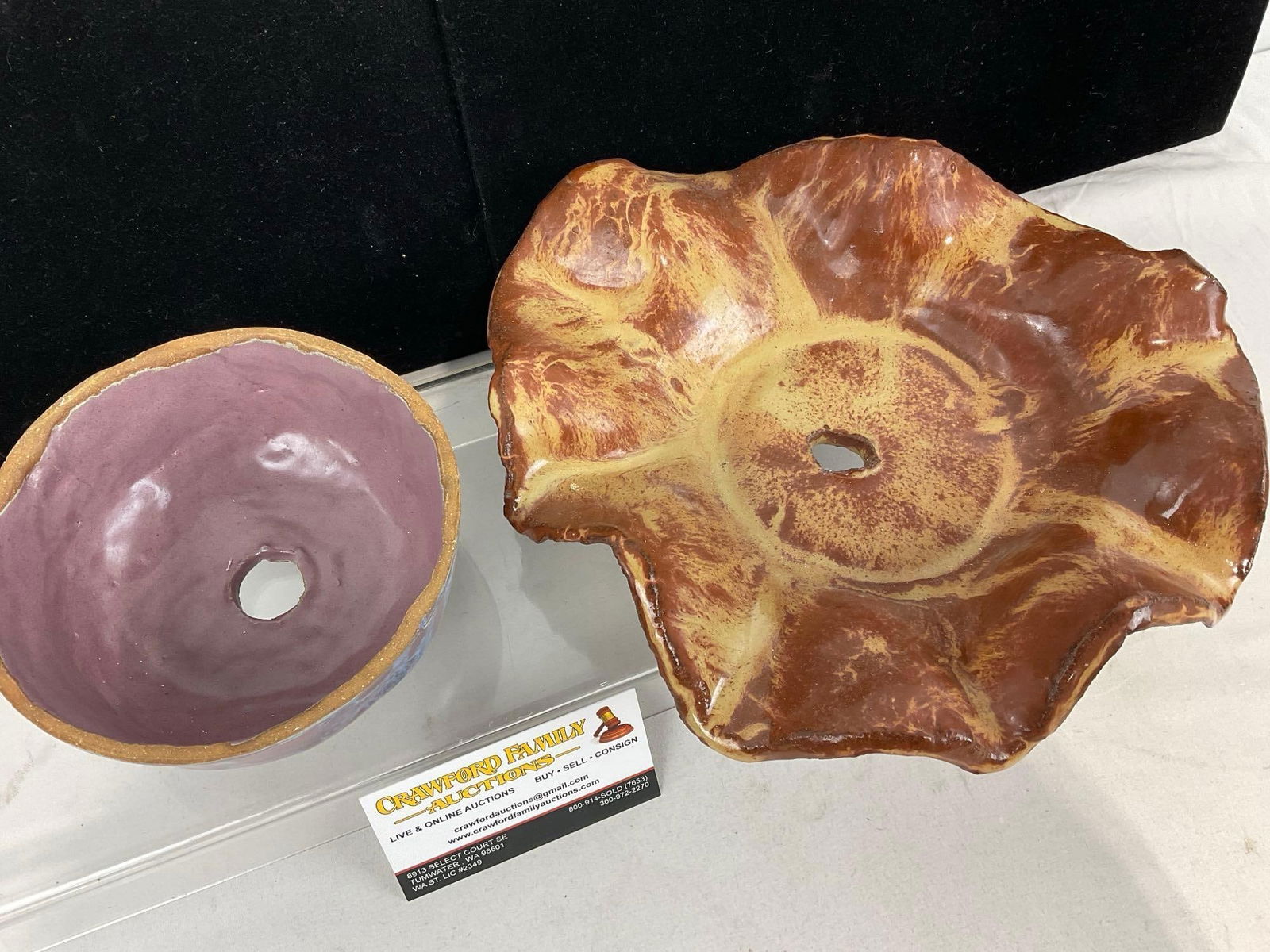 Pair of Art Pottery Bowls, Pink & Dark Brick Red, 4h x 11w x 10d inches - 2