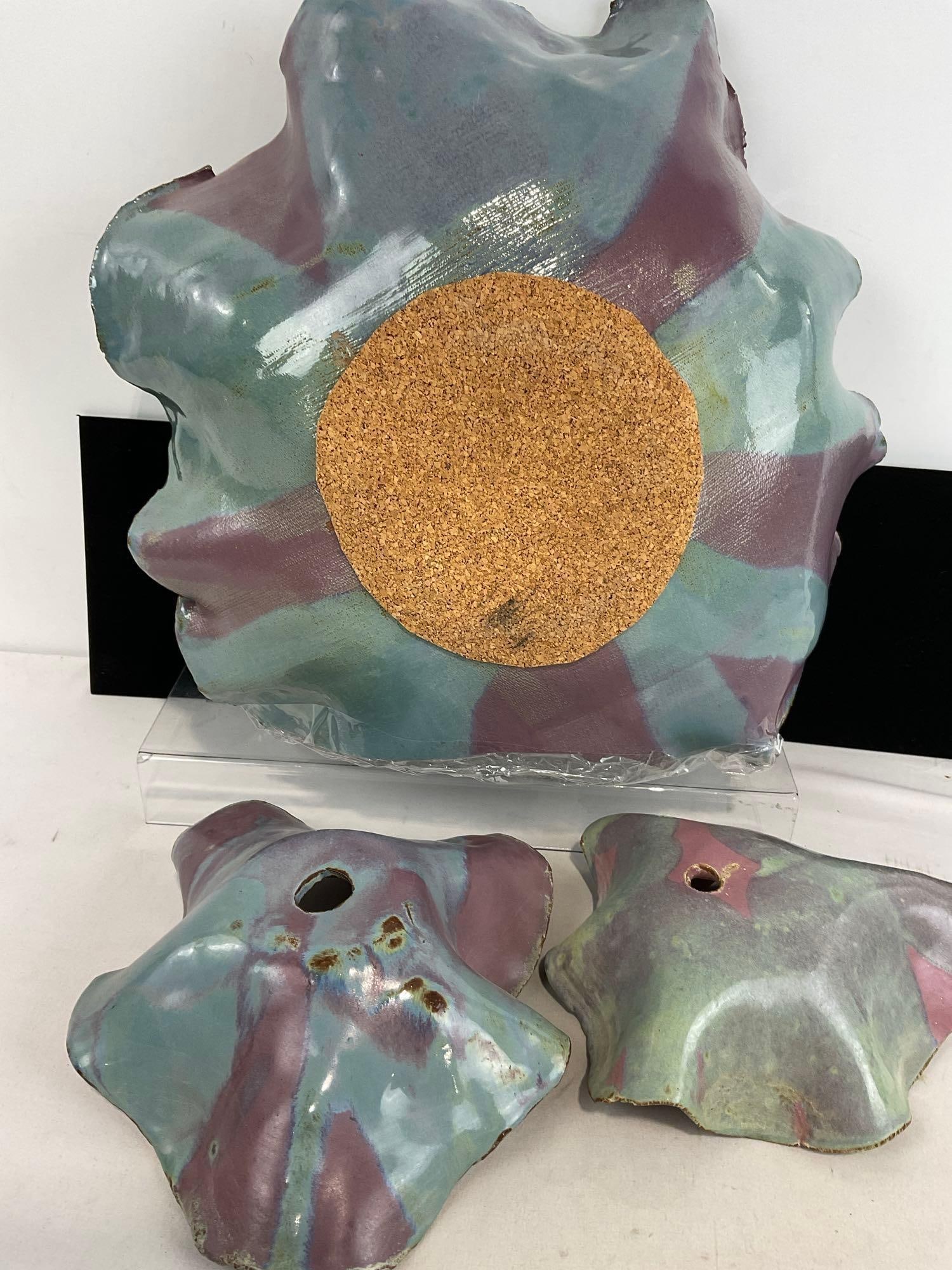 3 pieces of Unique Art Pottery by Arlynne Stark, Large piece is Blue & Purple, 2 Pale Purple - 4