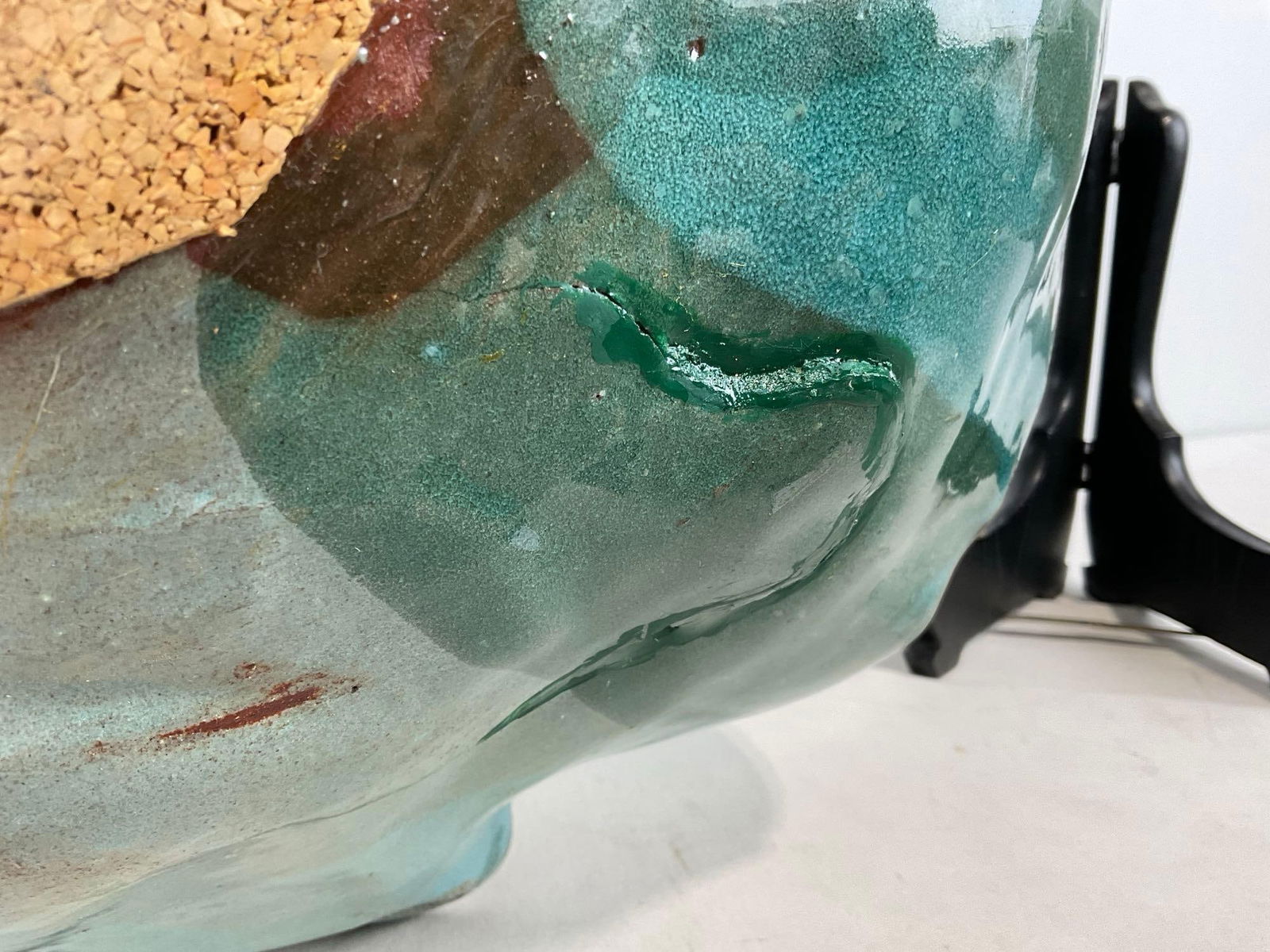 3 Teal/Light Blue Unique Art Pottery by Arlynne Stark, Cup, Dish w/ Hole & Large Art Dish - 6