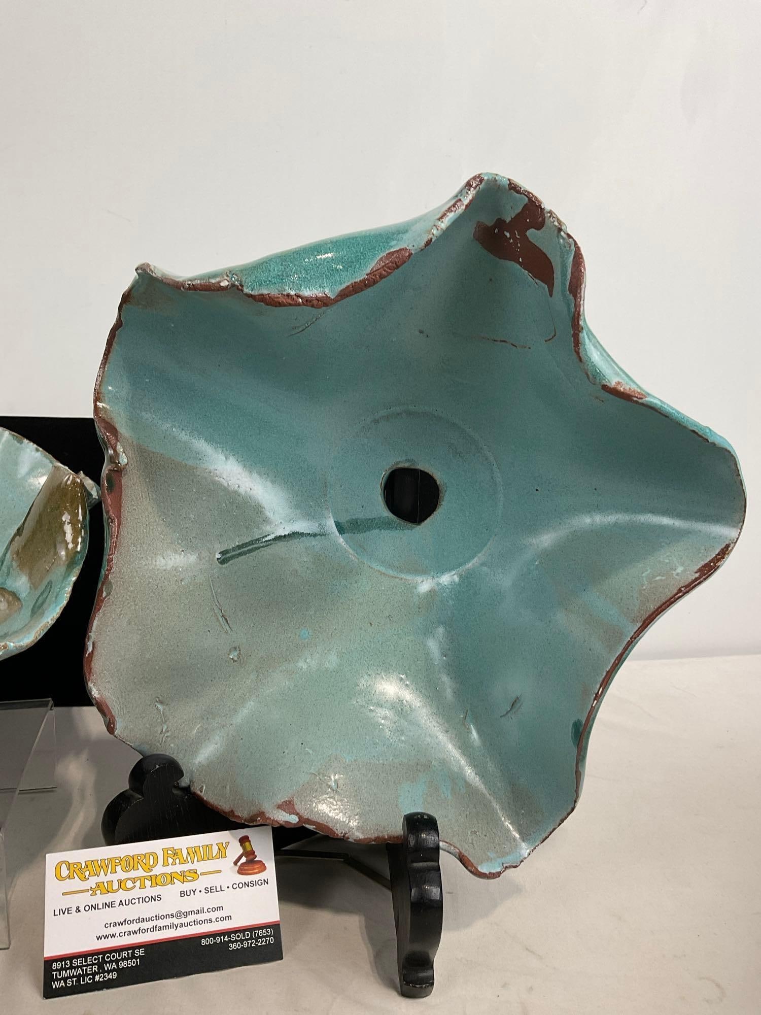 Pair of Unique Art Pottery pieces by Arlynne Stark, Teal & Green & Fountain Pump - 4