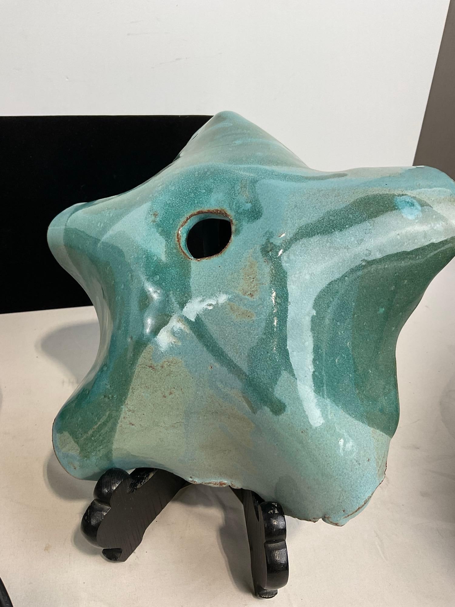 Pair of Unique Art Pottery pieces by Arlynne Stark, Teal & Green & Fountain Pump - 5