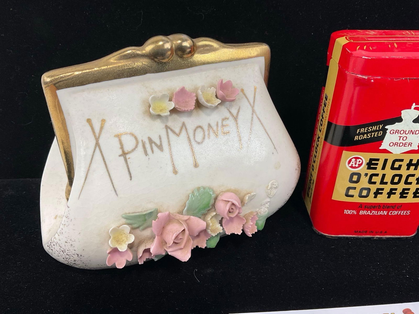 Vintage Ceramic Lefton Pin Money & Eight oClock Coffee Coin Banks, 6h x 8w x 6d inches - 2