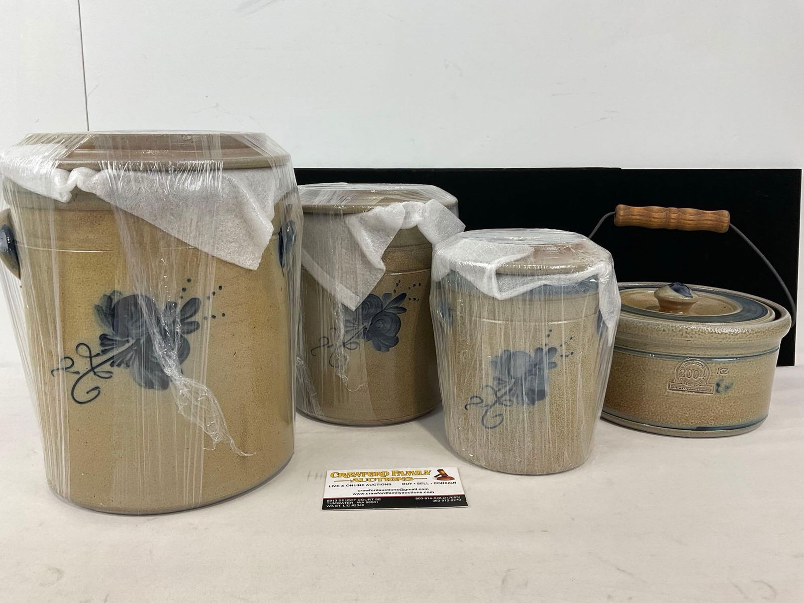 4 Pieces of Salt Glazed 2004 Historical Collection by Rowe Pottery Works, 3 Crocks & Butter Crock (1 of 5)