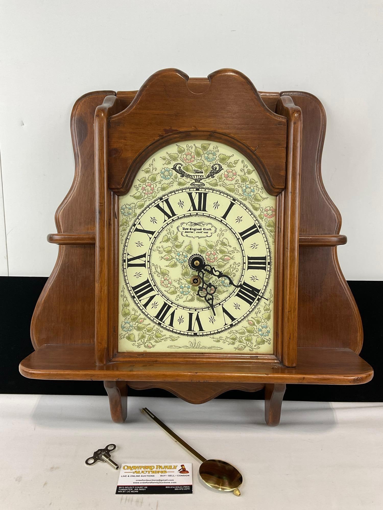 Vintage Mid Century New England Clock Co Wall Clock w/ Shelfs built in, 20h x 19w x 6d inches (1 of 4)