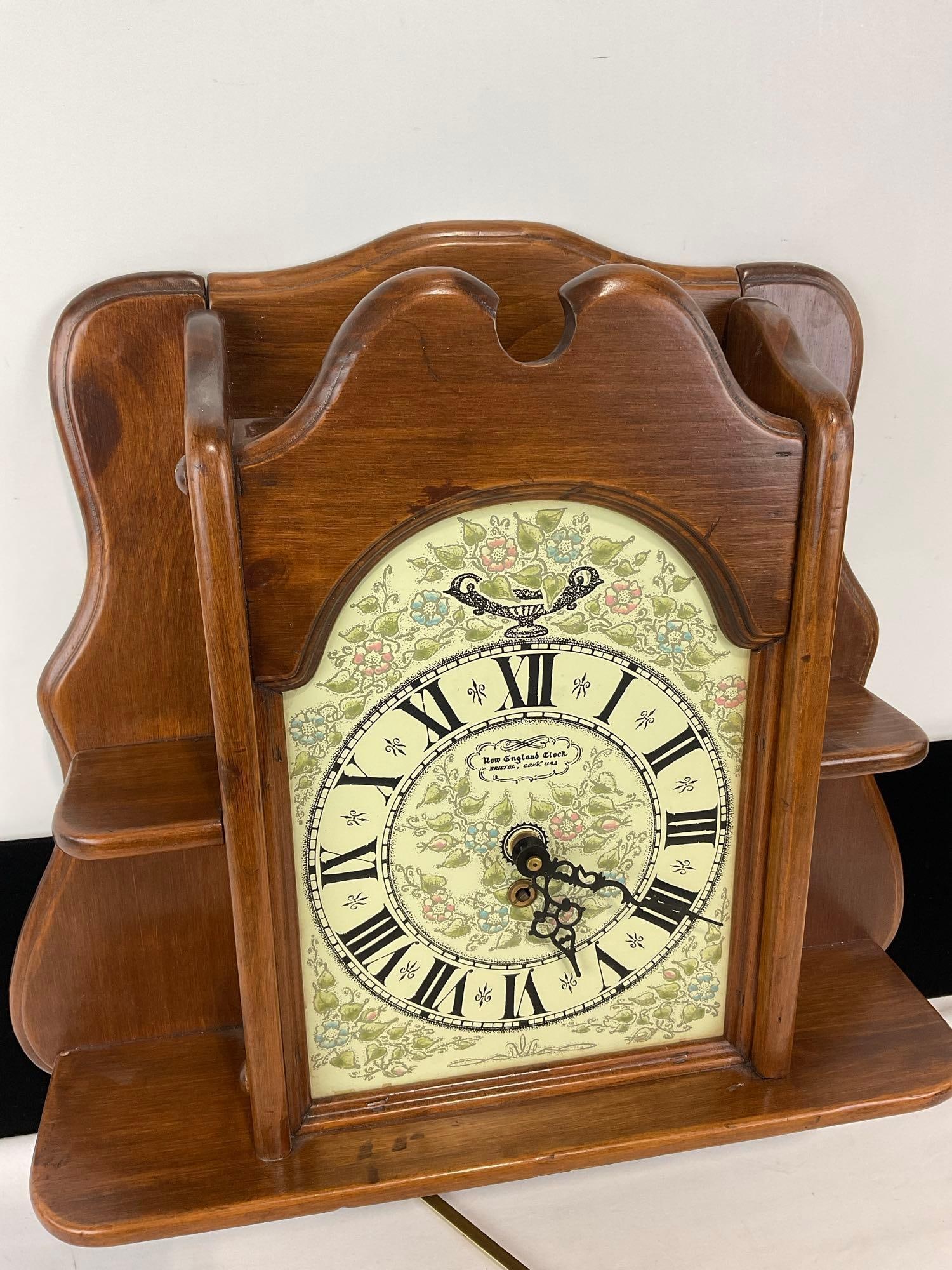 Vintage Mid Century New England Clock Co Wall Clock w/ Shelfs built in, 20h x 19w x 6d inches - 3