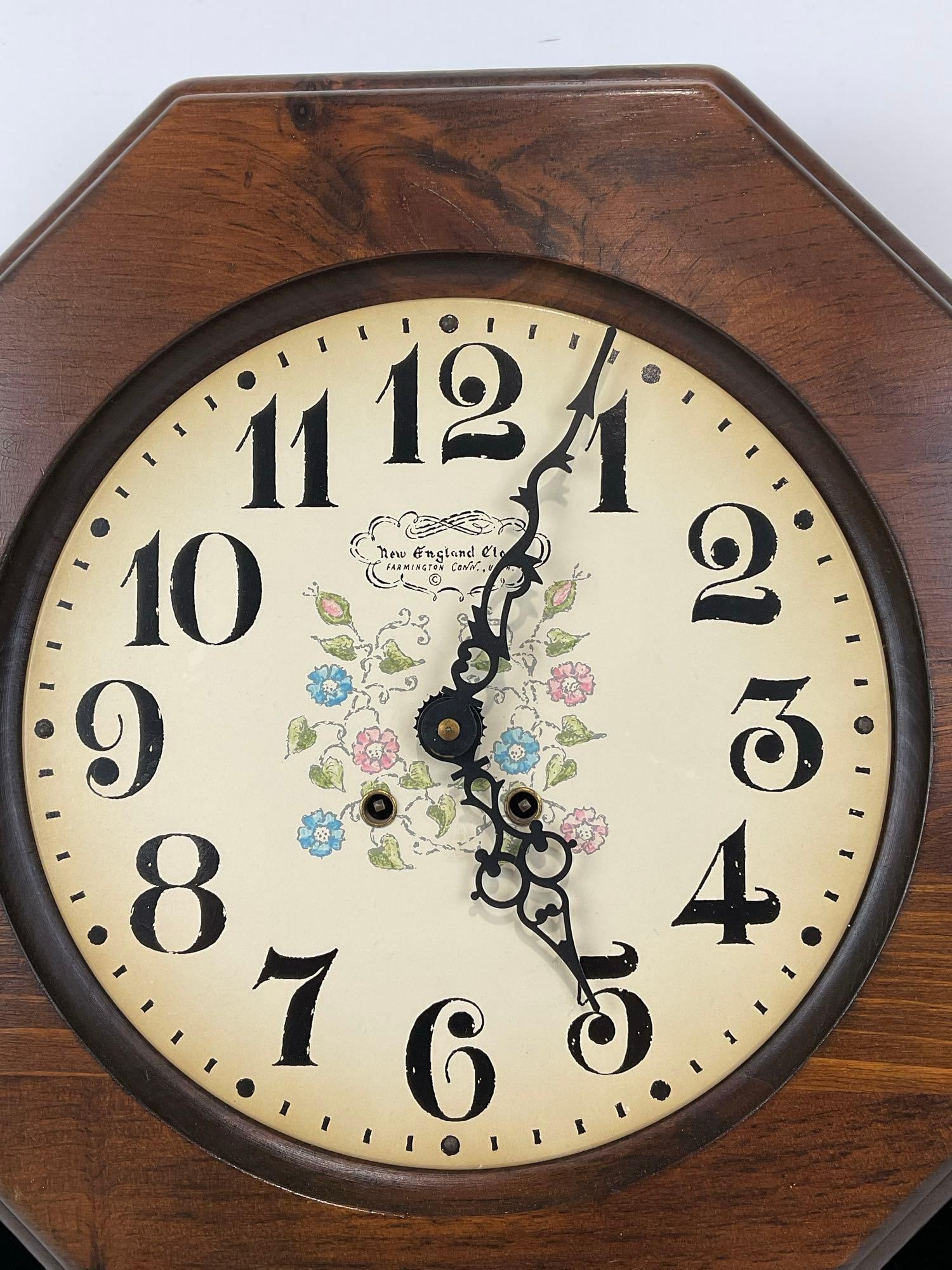 Vintage New England Clock Co Time Strike Wall Clock, Schoolhouse Regulator, 22h x 16w x 5d inches - 2