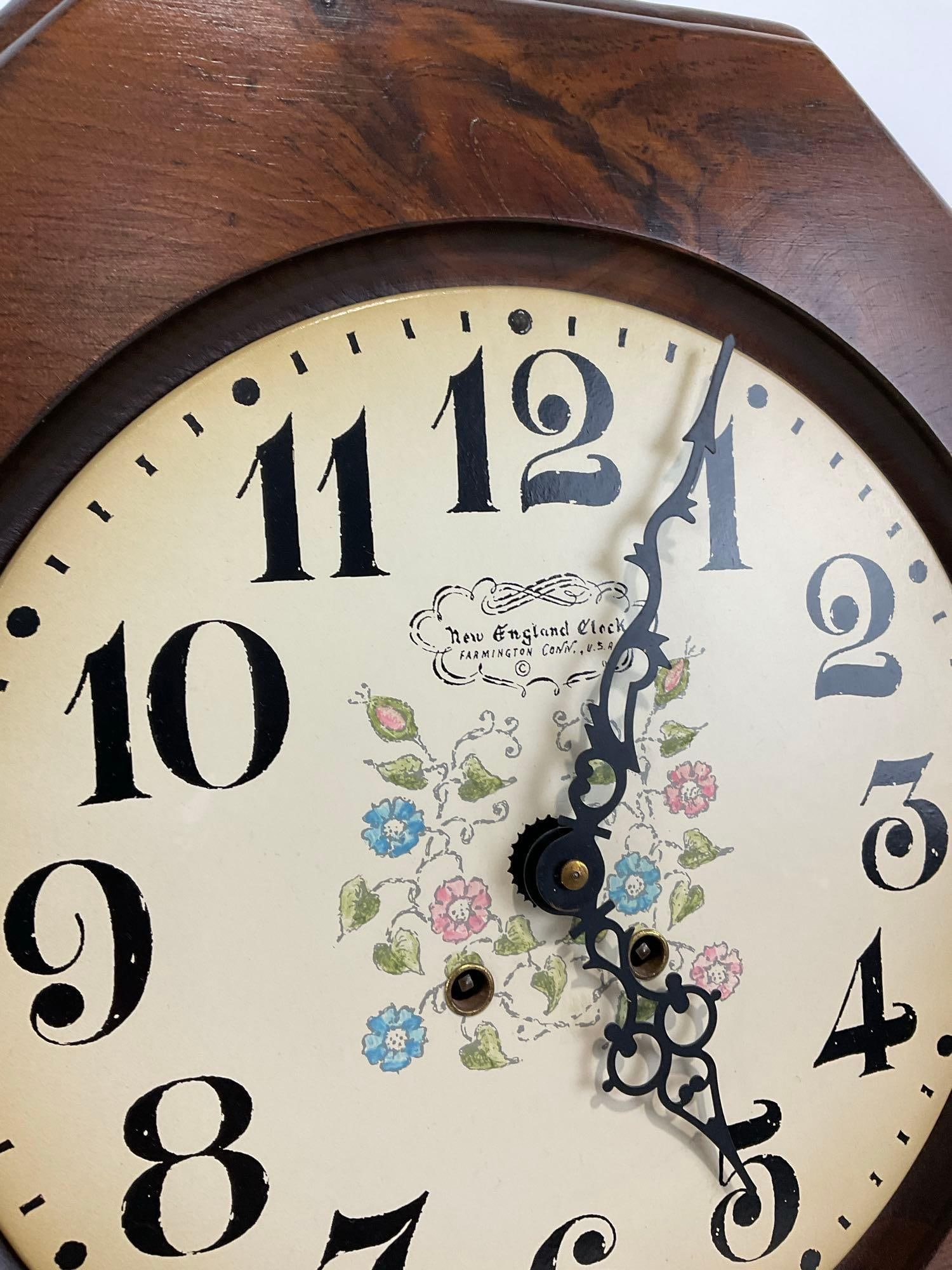 Vintage New England Clock Co Time Strike Wall Clock, Schoolhouse Regulator, 22h x 16w x 5d inches - 3