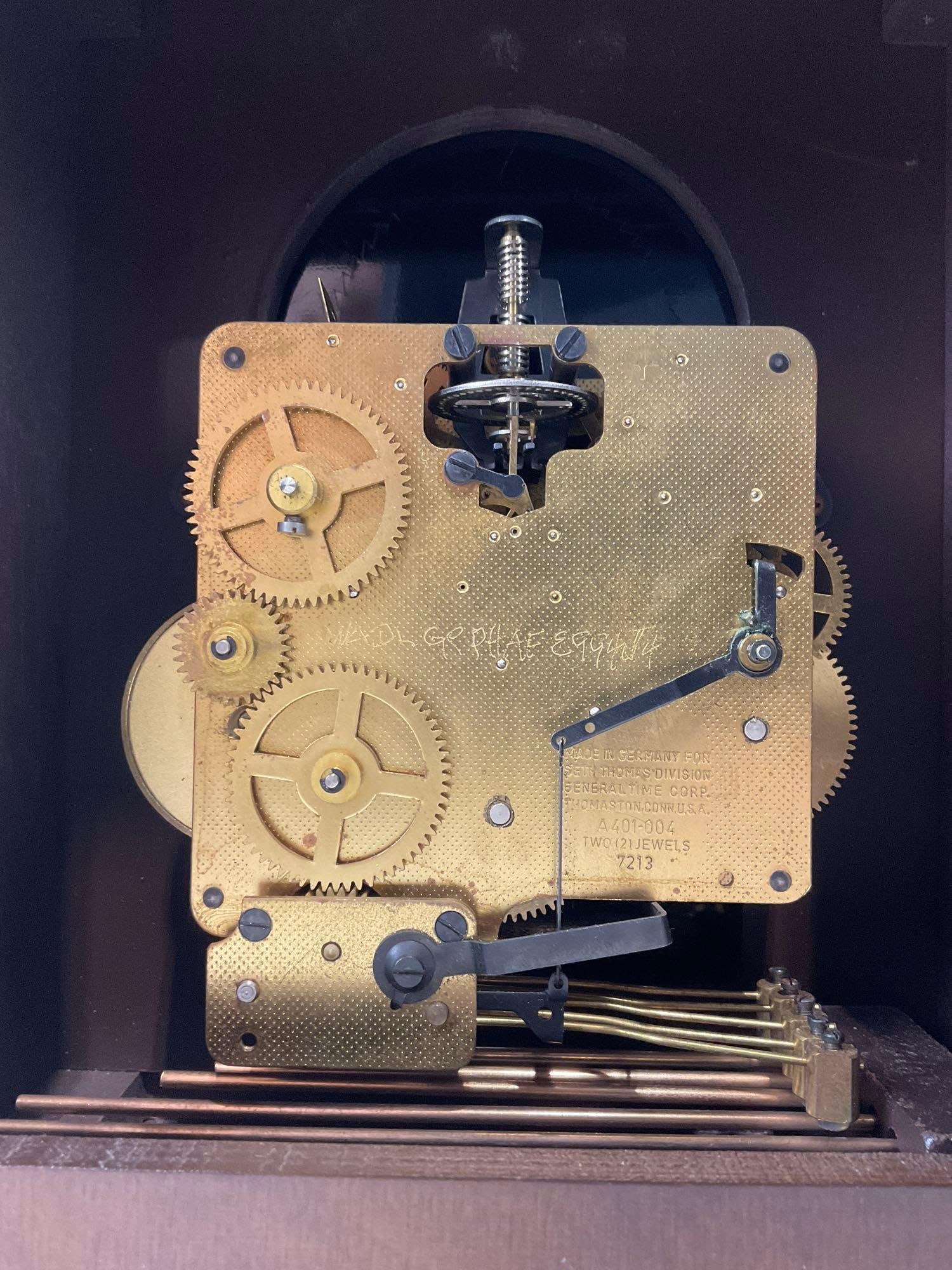 Vintage 1978 Seth Thomas Wharton Moon Dial Bracket, Time Strike Chime Mantel Clock w/Key, 14x11x7... - 4