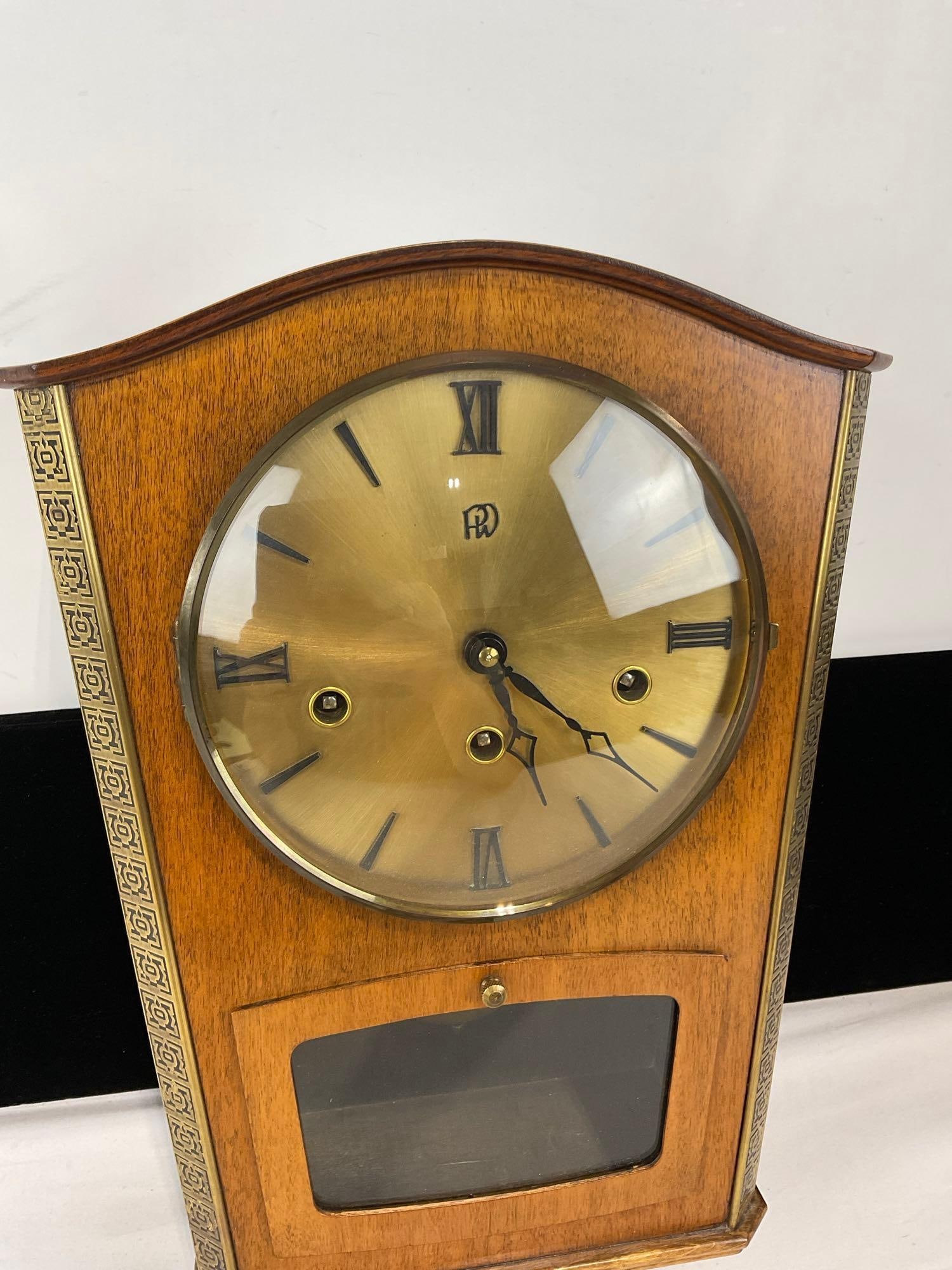 Vintage 1980s Pendulum Time Strike Chime Wall Clock, 16h x 11w x 6d inches w/ Hermle Movement - 2