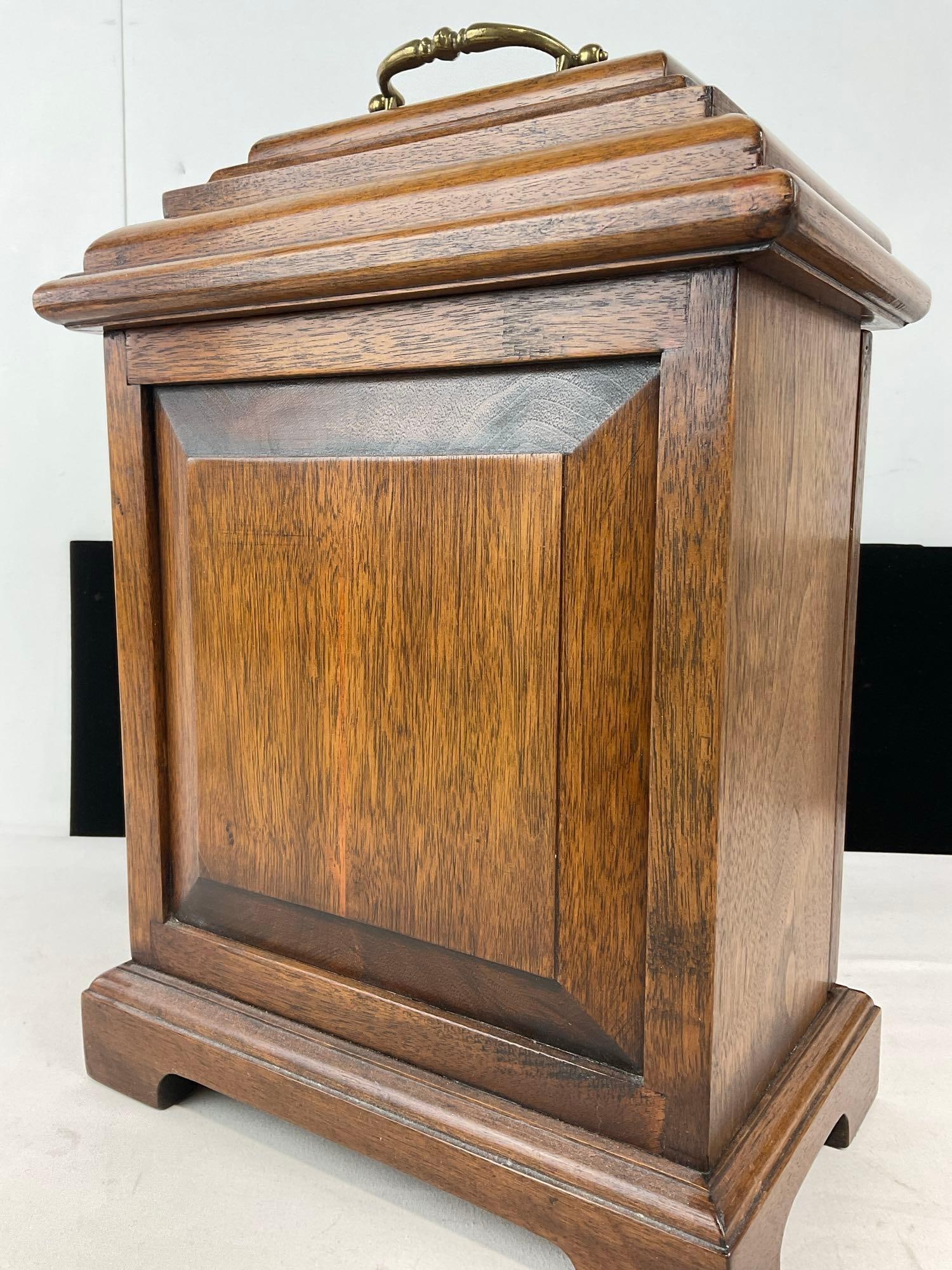 Vintage 1990 Frank Lennox Bracket Clock w/ Hermle Movement, Time Strike Chime w/key, 16h x 12w x 7d - 4