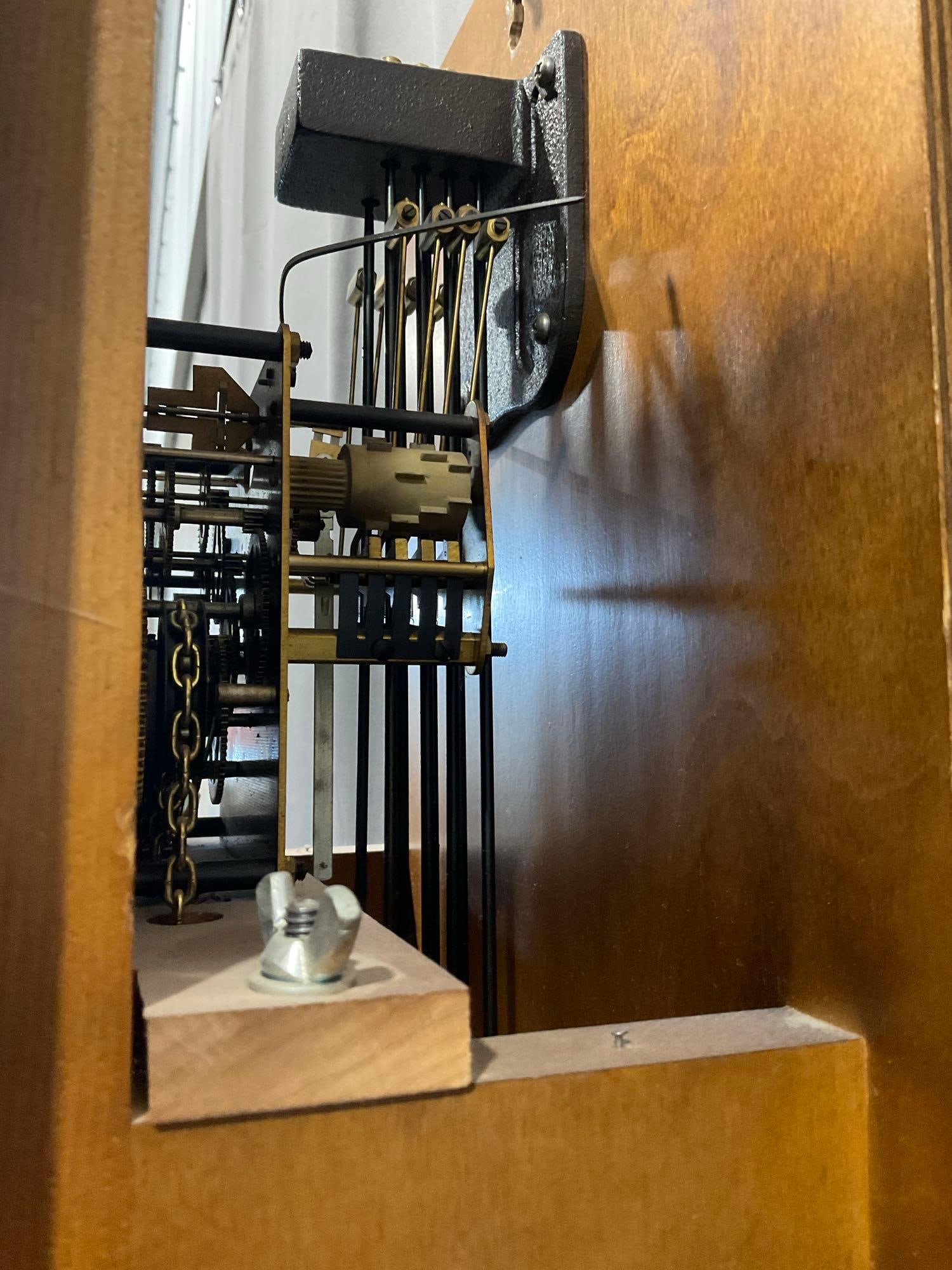 Vintage Seth Thomas Plymouth Time Strike Chime Wall Clock w/Chains & Weights, 31h x 18w x 8d in - 6