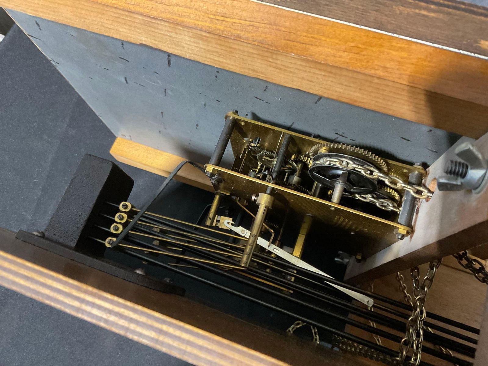 Vintage Seth Thomas Plymouth Time Strike Chime Wall Clock w/Chains & Weights, 31h x 18w x 8d in - 7