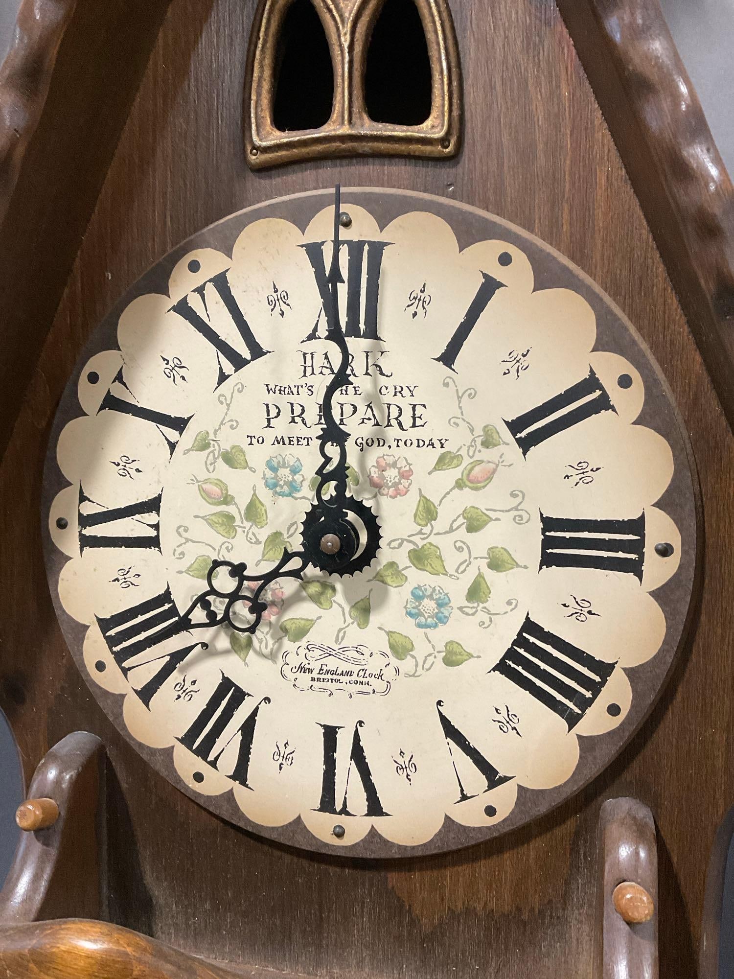 New England Clock Co. Cathedral Style Wall Clock w/Chains & Weights, 27h x 15w x 8d inches - 2