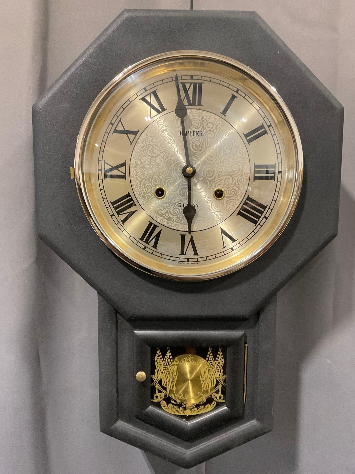 Jupiter 31 Day Regulator Clock, Black Textured Finish, 23h x 15w x 7d inches (1 of 5)