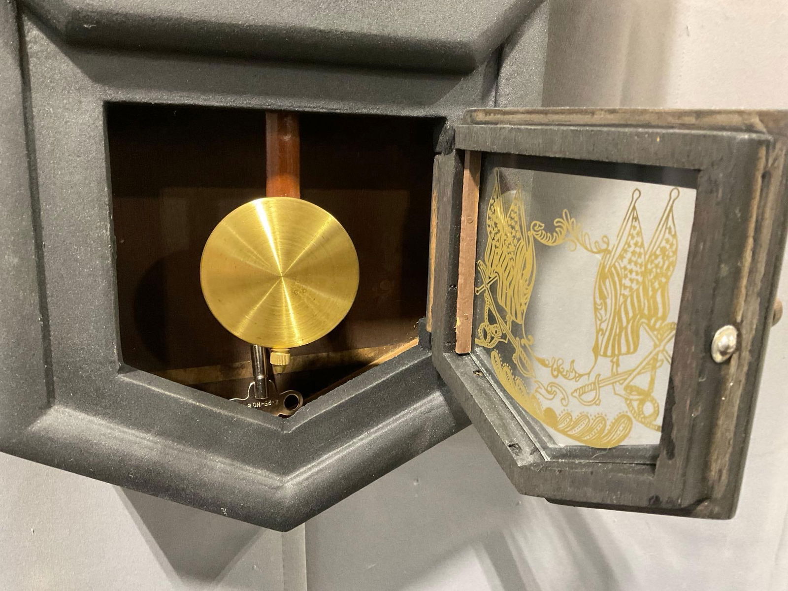 Jupiter 31 Day Regulator Clock, Black Textured Finish, 23h x 15w x 7d inches - 3