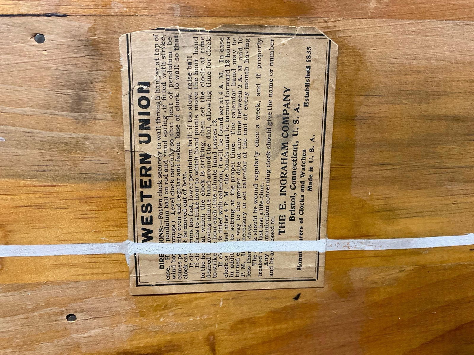 E Ingraham Regulator Wall Time Strike Clock, P. Veborg Jewler on the glass, 37h x 17w x 6d inches - 9