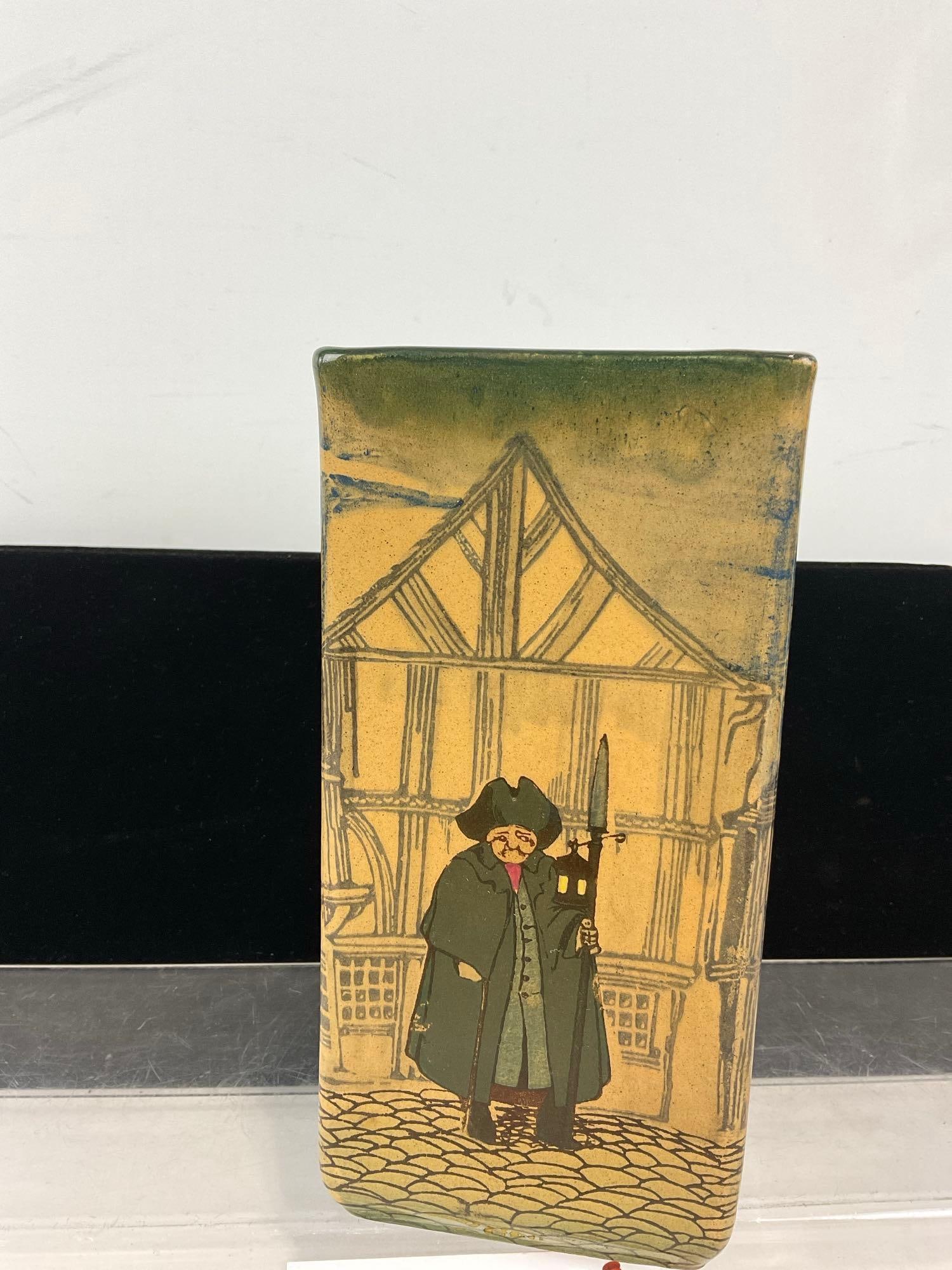 Vintage Royal Doulton Seriesware Square Box Vase, The Nightwatchman Pattern, 9h x 5w x 5d inches - 4