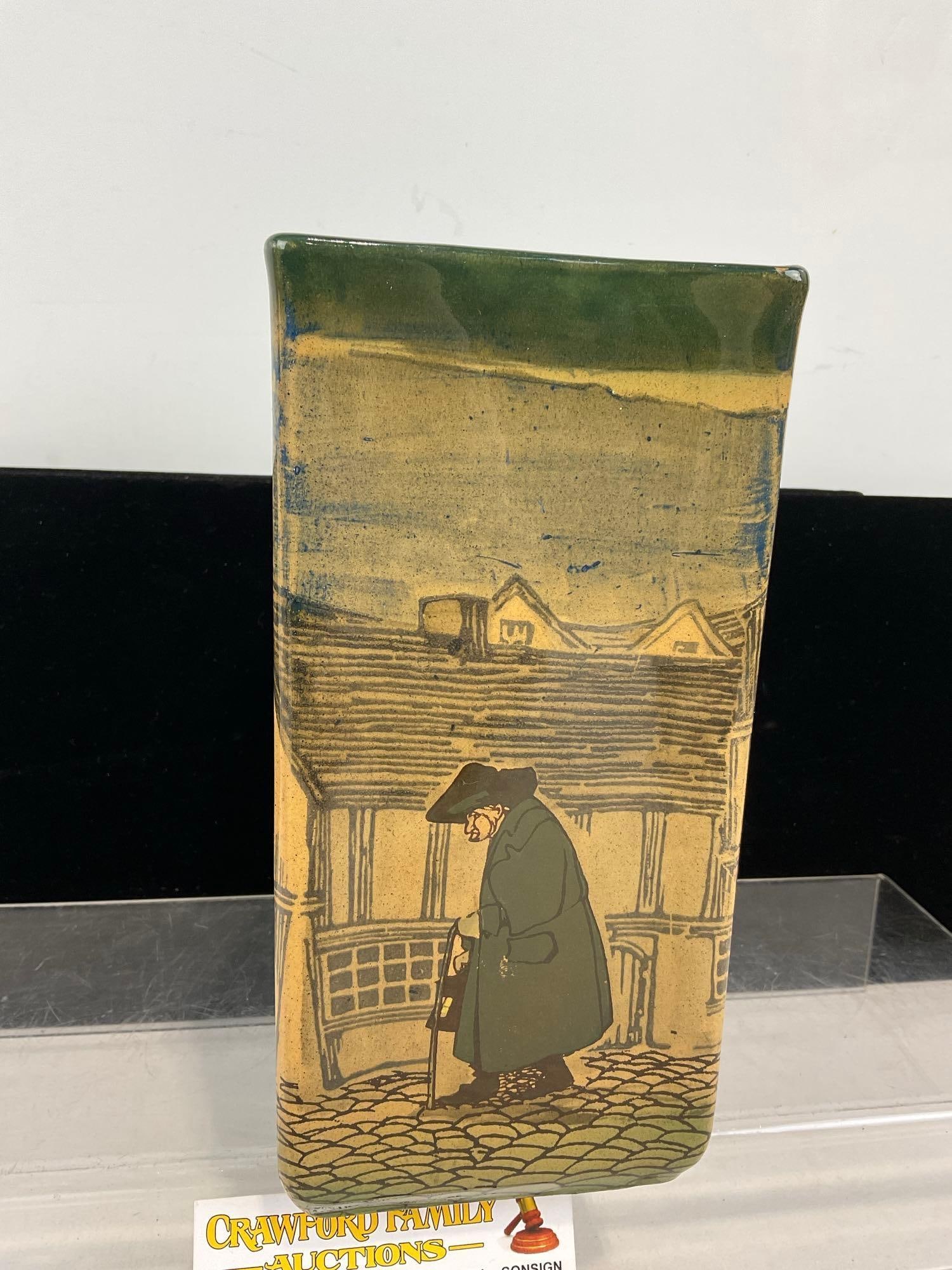 Vintage Royal Doulton Seriesware Square Box Vase, The Nightwatchman Pattern, 9h x 5w x 5d inches - 5