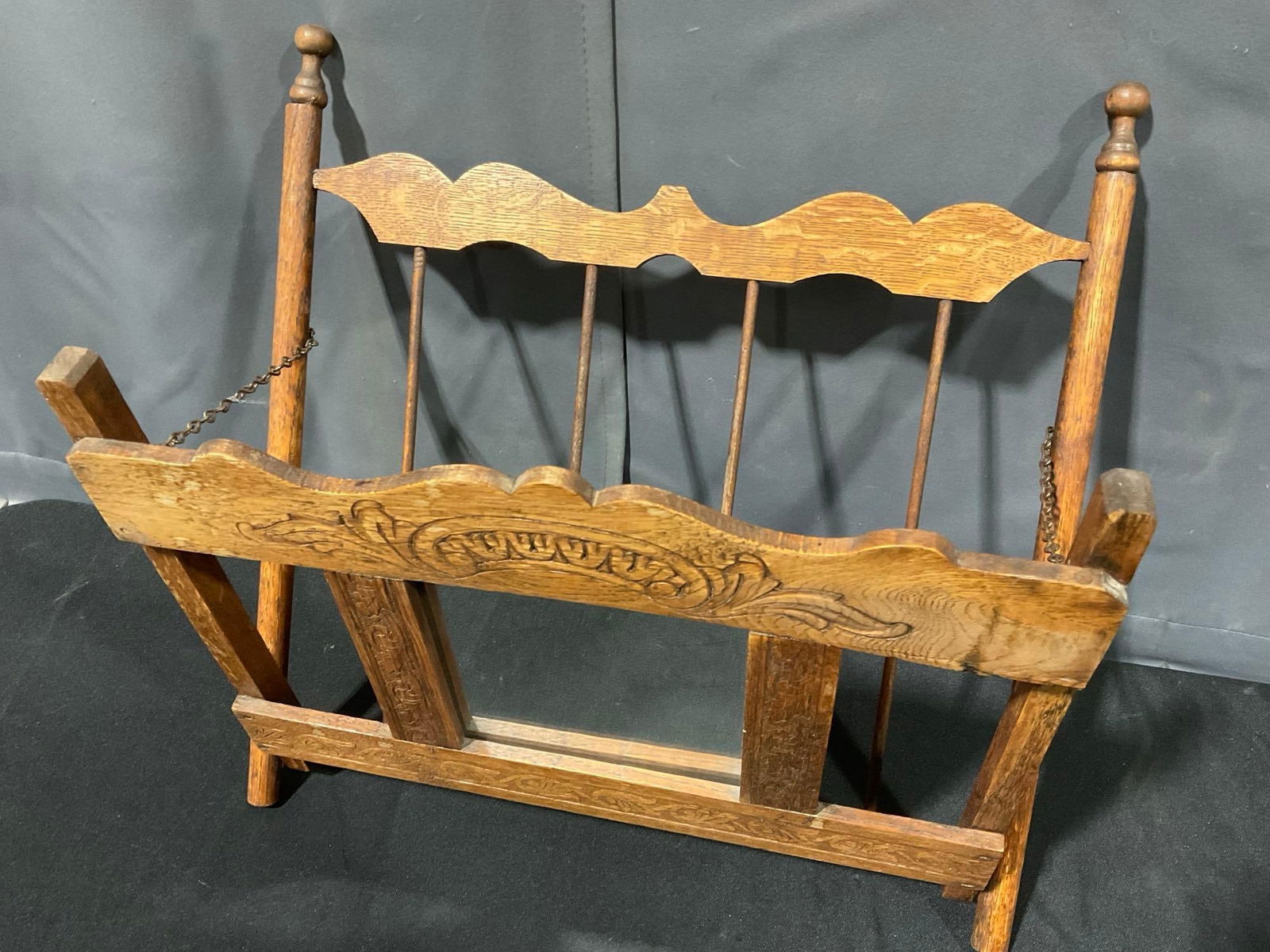 Antique Victorian Wooden Shaving Mirror w/ Tower Bar & Comb Wall Shelf, 18h x 18w x 4d inches - 3