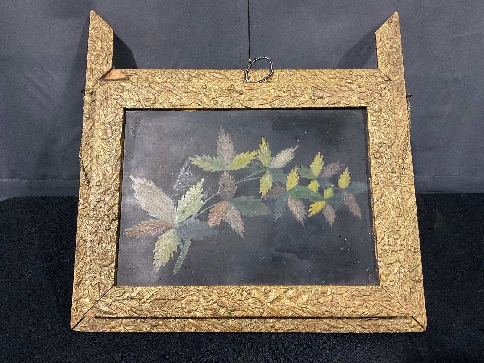 Antique Wall Pocket Magazine Rack, Giltwood Frame, 20h x 19w x 5d inches - 2