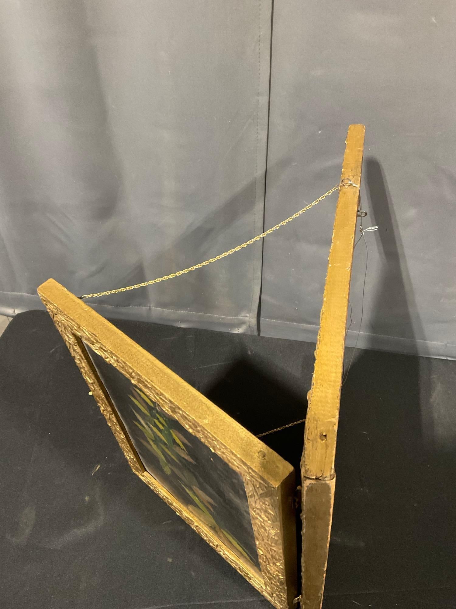 Antique Wall Pocket Magazine Rack, Giltwood Frame, 20h x 19w x 5d inches - 3