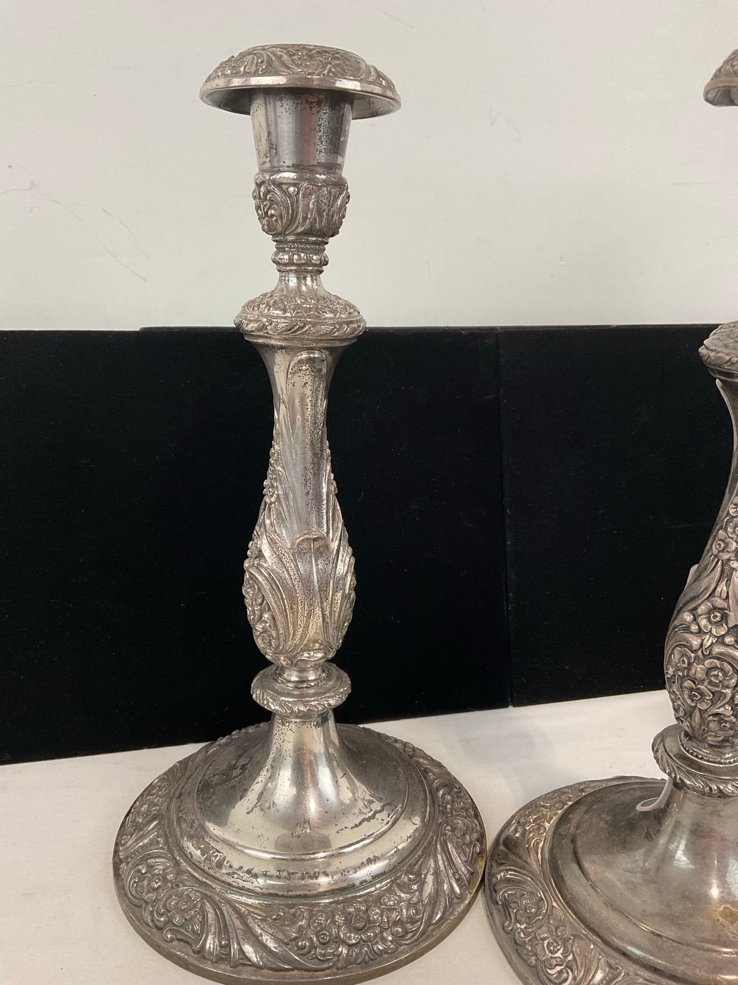 Set of 3 Heritage 1847 Rogers Bros Silver Plated Candleholders, 12h x 11w x 7d inches - 2