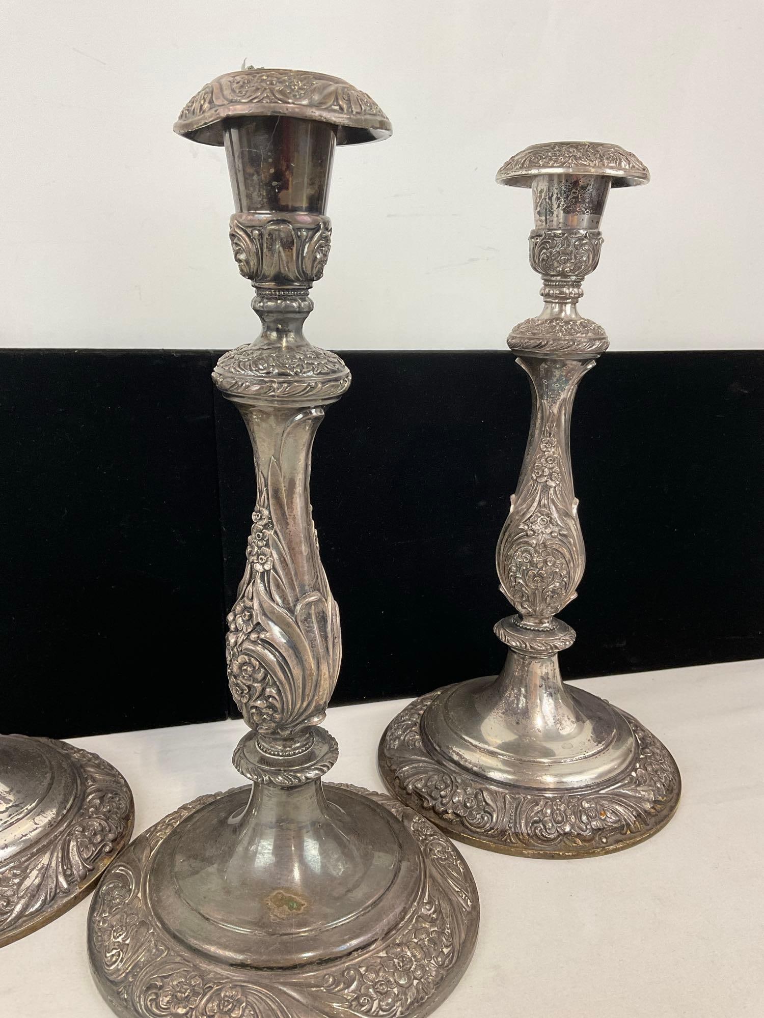 Set of 3 Heritage 1847 Rogers Bros Silver Plated Candleholders, 12h x 11w x 7d inches - 3