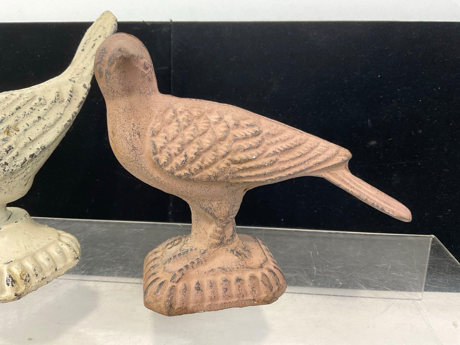 Pair of Cast Iron Bird Figurine Doorstops, Distressed White & Grey in color - 2