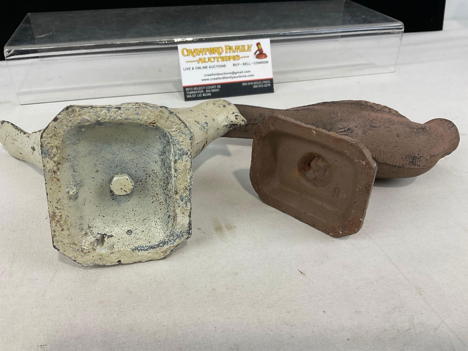 Pair of Cast Iron Bird Figurine Doorstops, Distressed White & Grey in color - 5