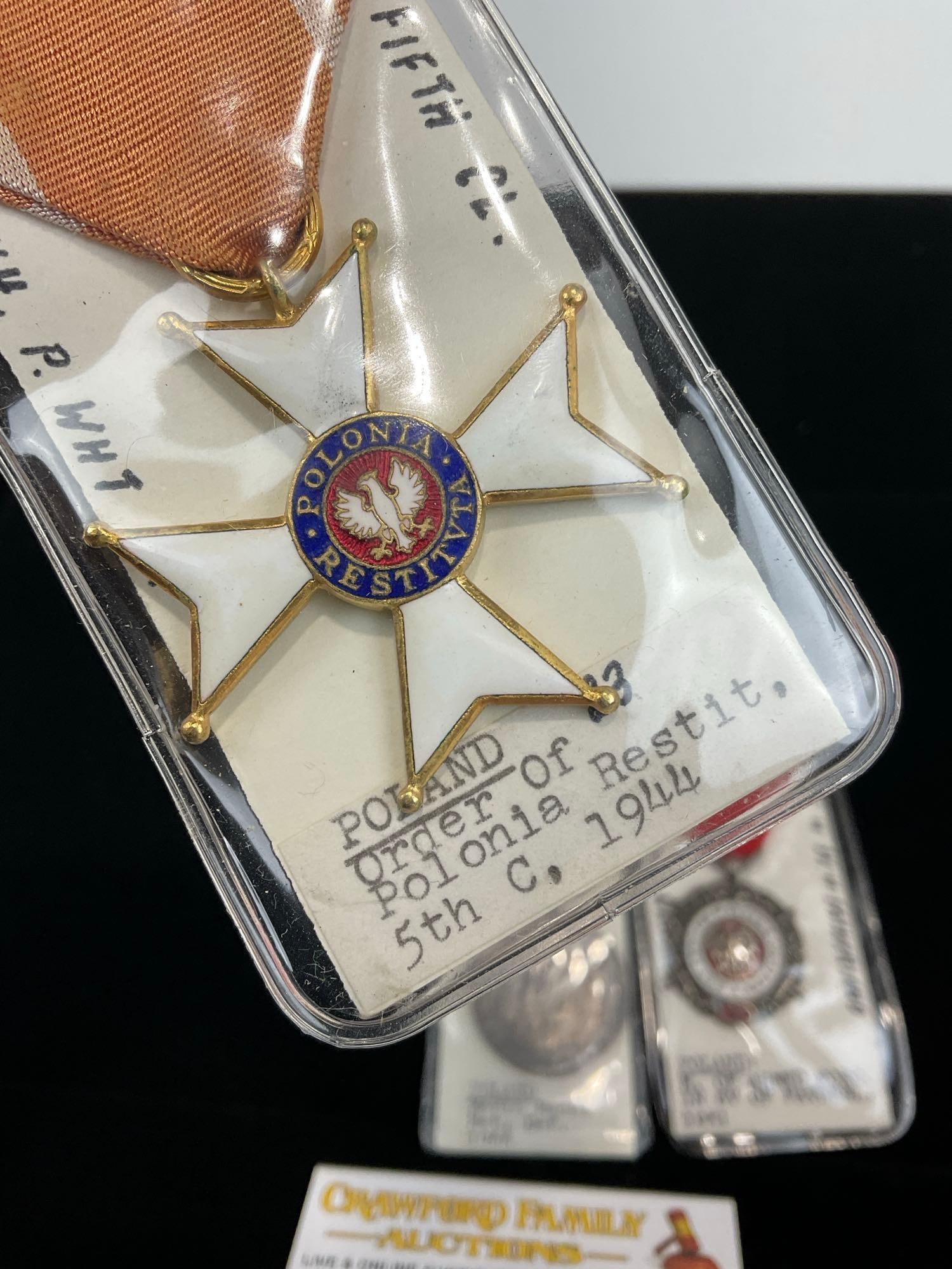 3 Polish Medals, Order of Polonia Restit. 5th Cl 1944, Merit Nat. Def. 1966 & Armed F. in Service... - 2